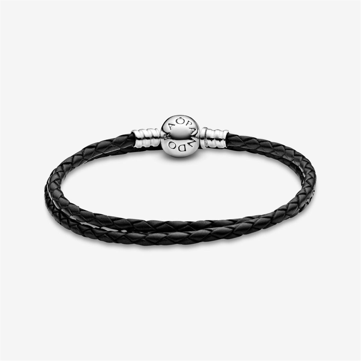 S925 sterling silver Moments Double Black Leather Bracelet