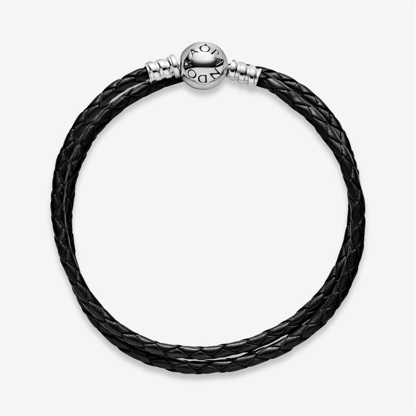 S925 sterling silver Moments Double Black Leather Bracelet