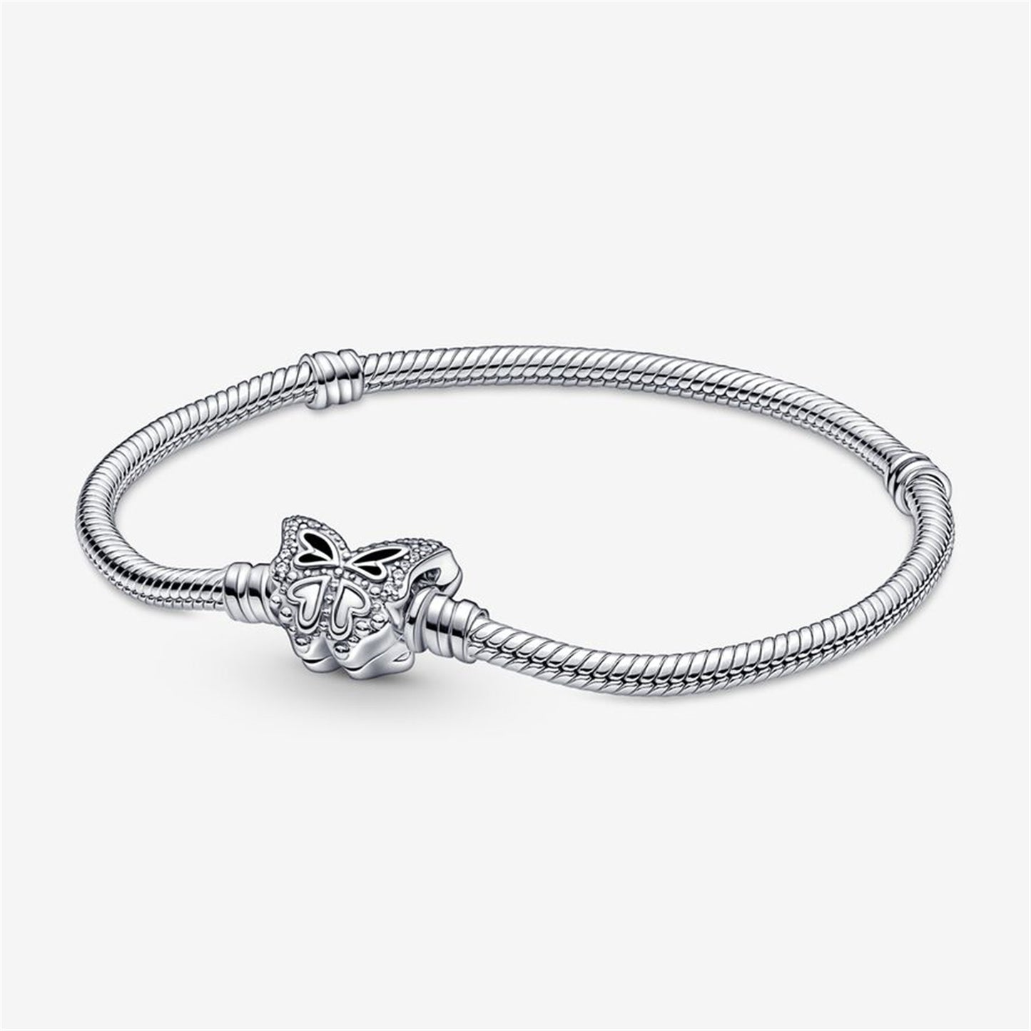 S925 sterling silver Moments Butterfly Clasp Snake Chain Bracelet