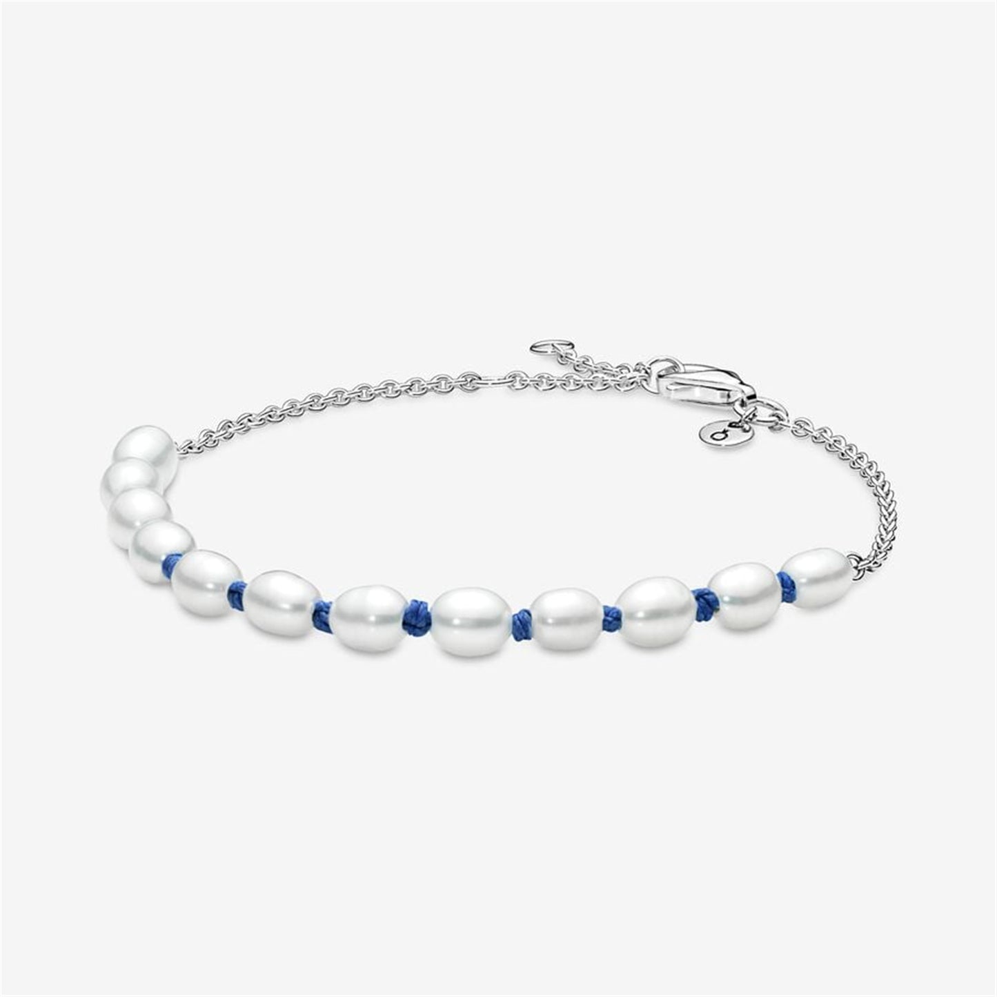 S925 sterling silver Treated Freshwater Cultured Pearl Blue Cord Chain Bracelet