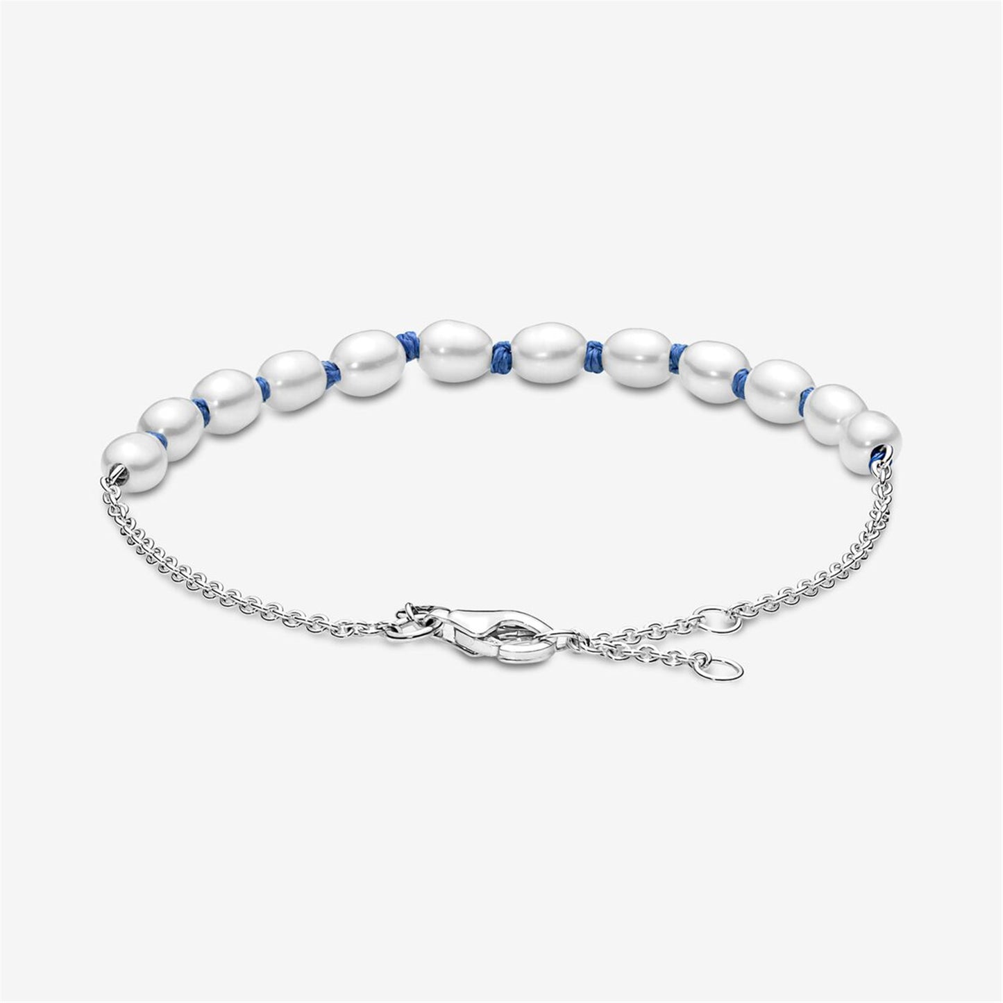 S925 sterling silver Treated Freshwater Cultured Pearl Blue Cord Chain Bracelet