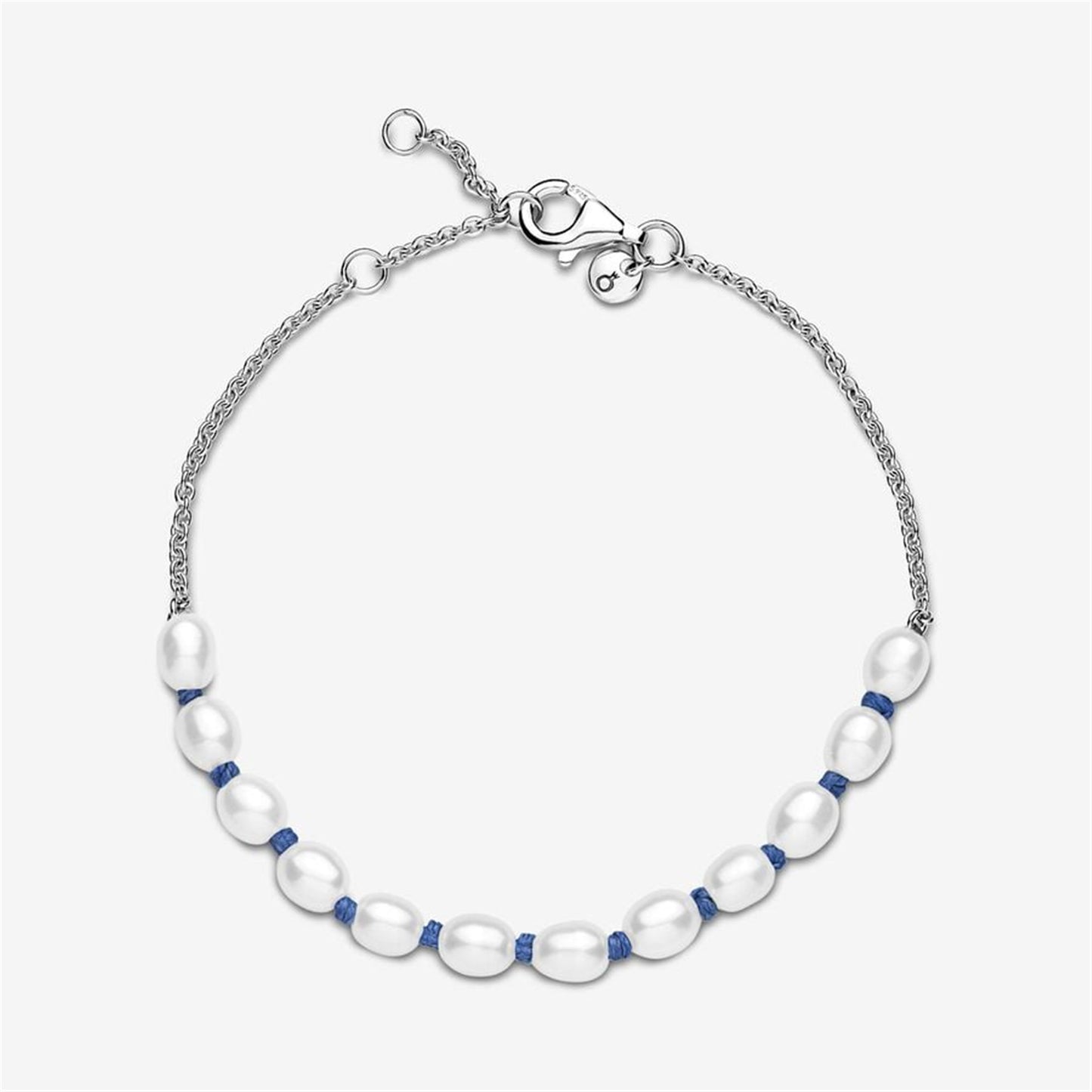 S925 sterling silver Treated Freshwater Cultured Pearl Blue Cord Chain Bracelet