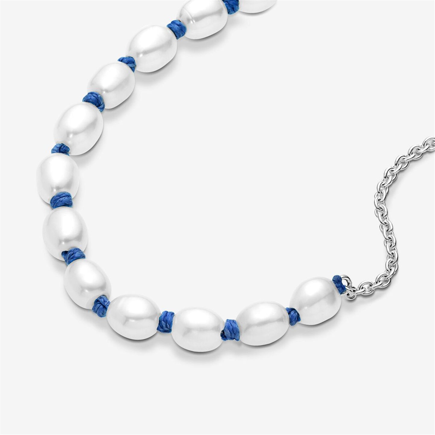 S925 sterling silver Treated Freshwater Cultured Pearl Blue Cord Chain Bracelet