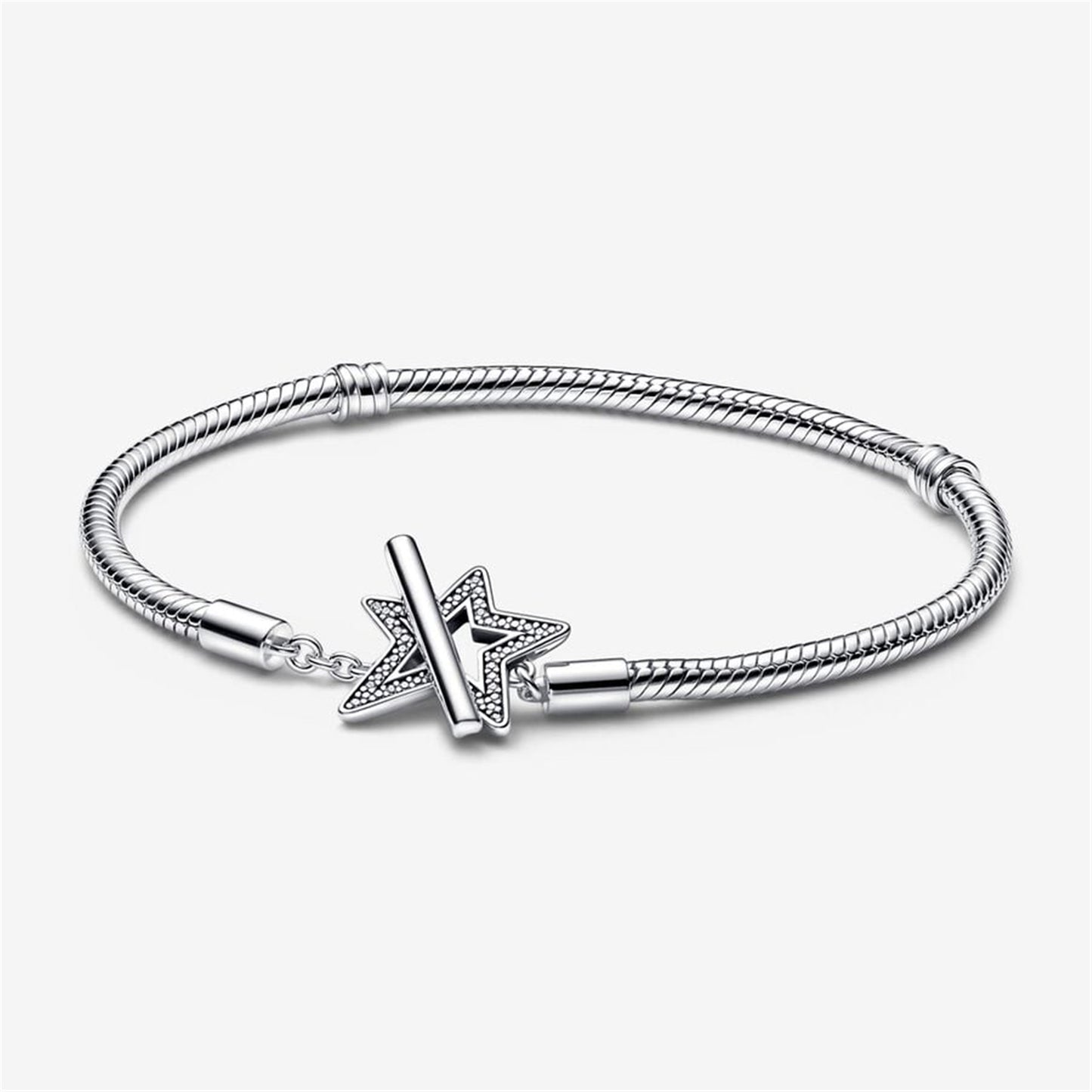 S925 sterling silver Moments Asymmetric Star T-bar Snake Chain Bracelet