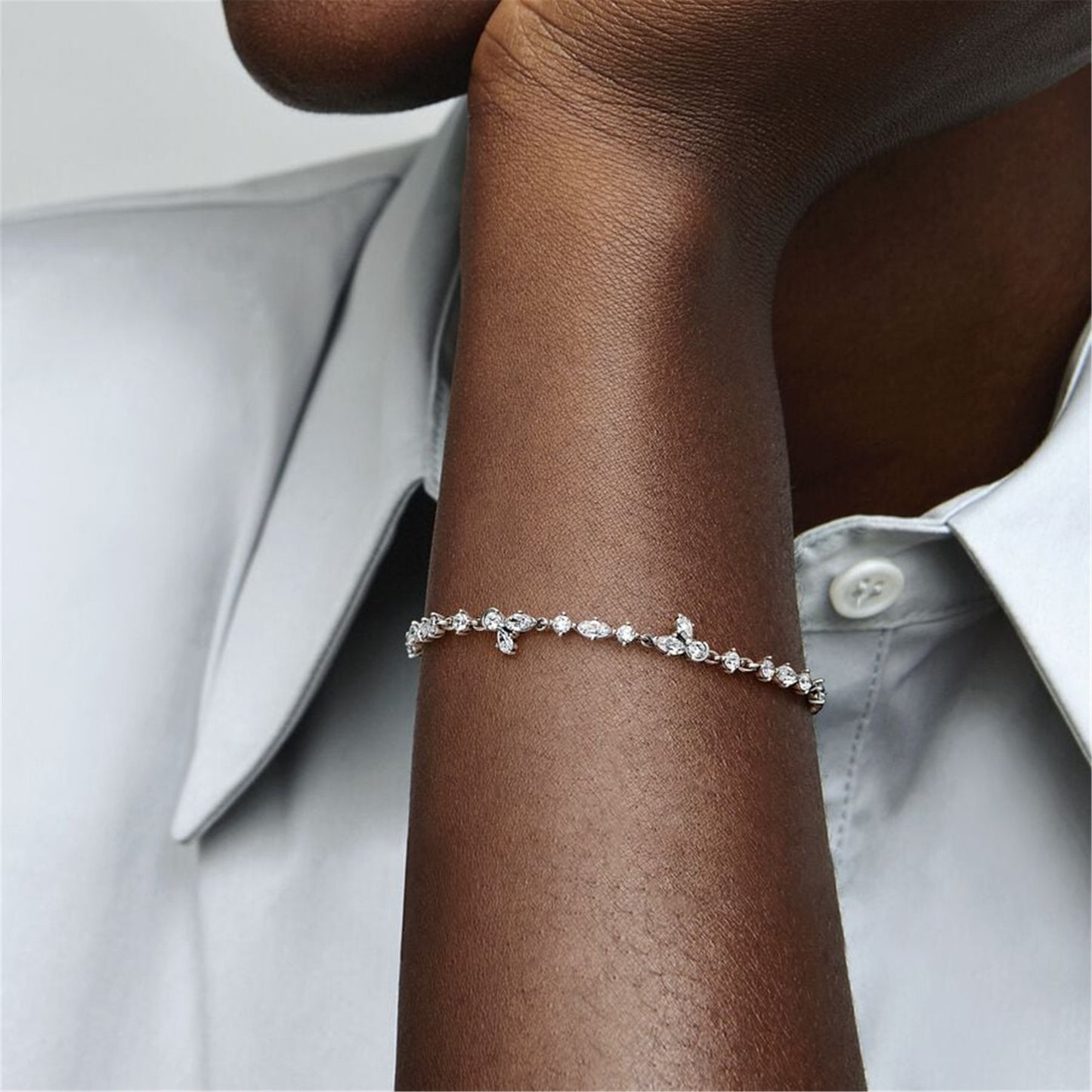 S925 sterling silver Sparkling Herbarium Cluster Chain Bracelet