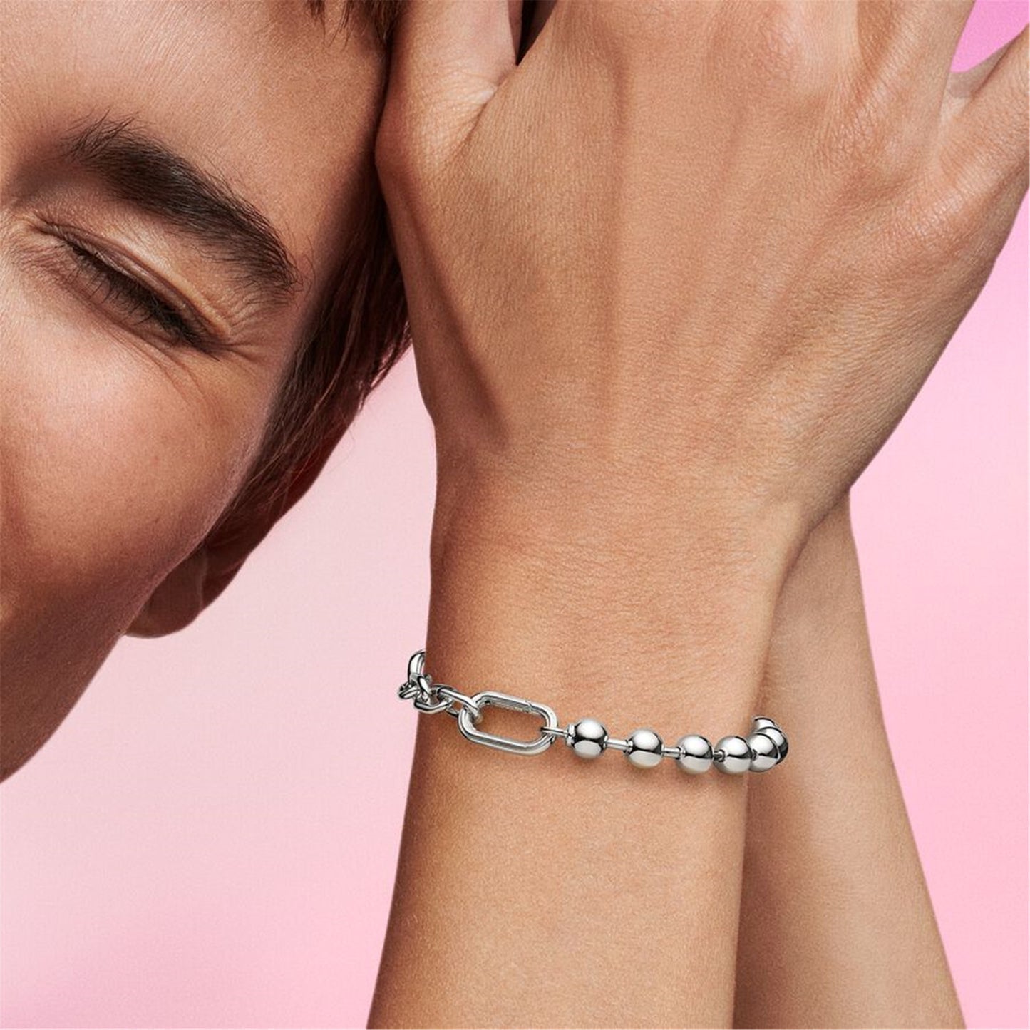 S925 sterling silver ME Metal Bead & Link Chain Bracelet