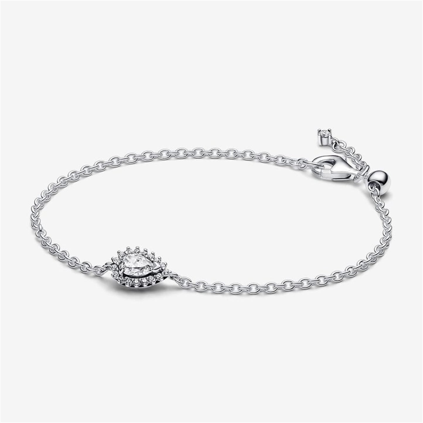 S925 sterling silver Sparkling Pear Halo Chain Bracelet