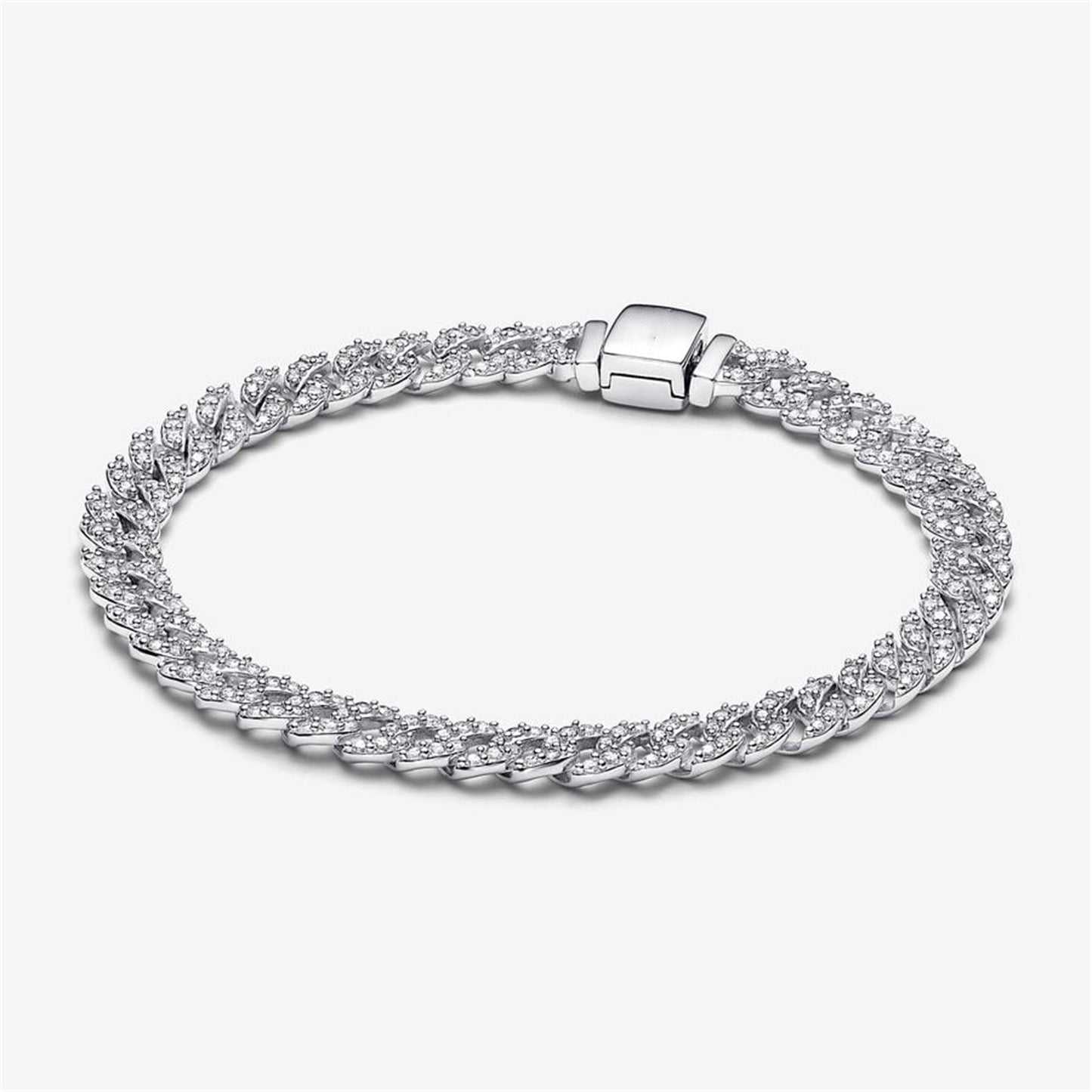 S925 Sterling Silver Timeless Pavé Cuban Chain Bracelet
