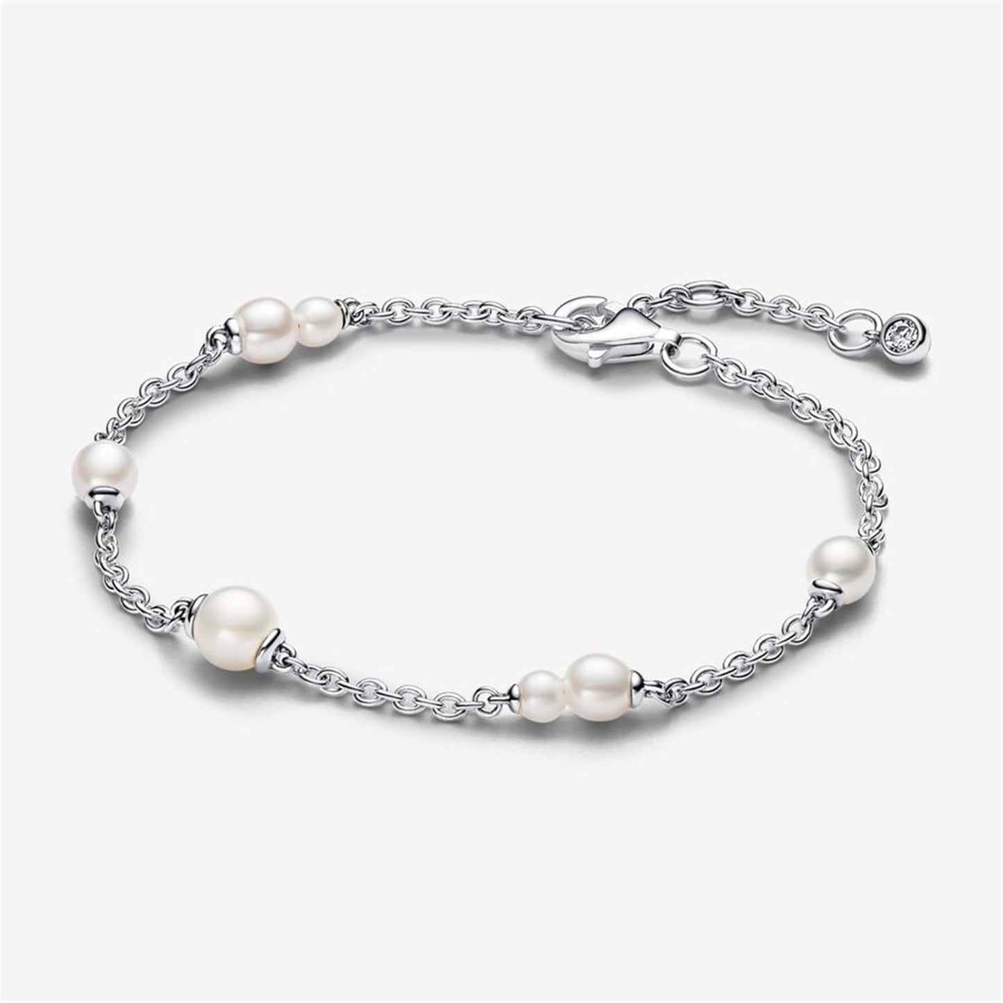S925 sterling silver Treated Freshwater Cultured Pearl Station Chain Bracelet