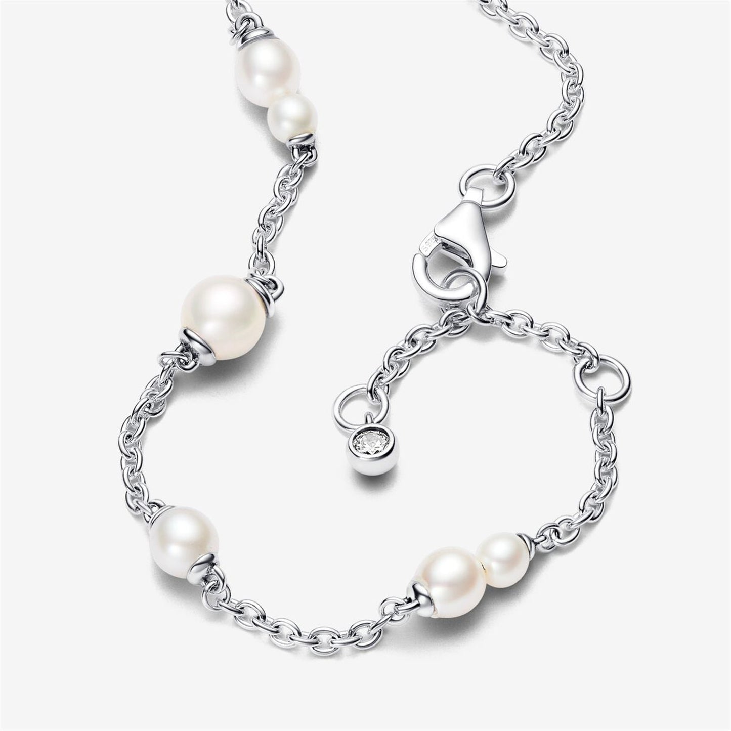 S925 sterling silver Treated Freshwater Cultured Pearl Station Chain Bracelet