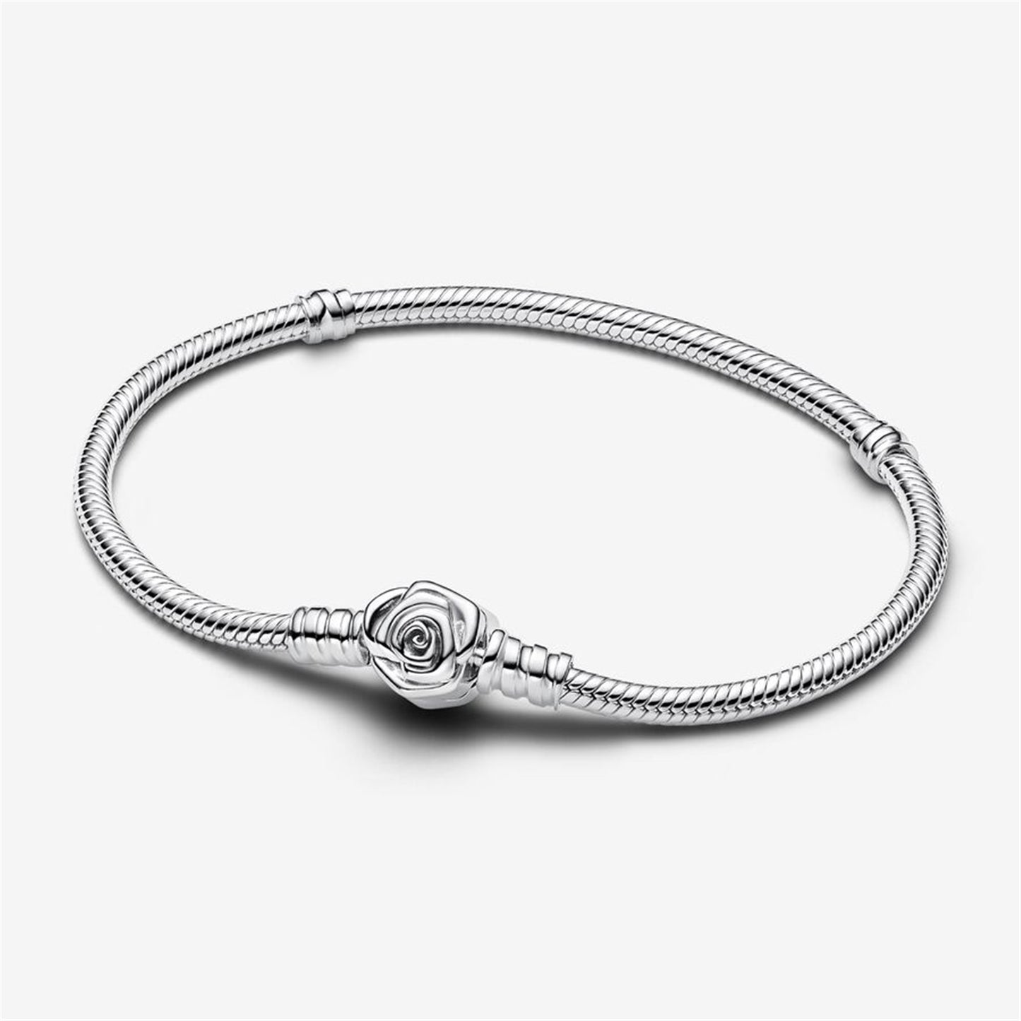 S925 sterling silver Moments Rose in Bloom Clasp Snake Chain Bracelet