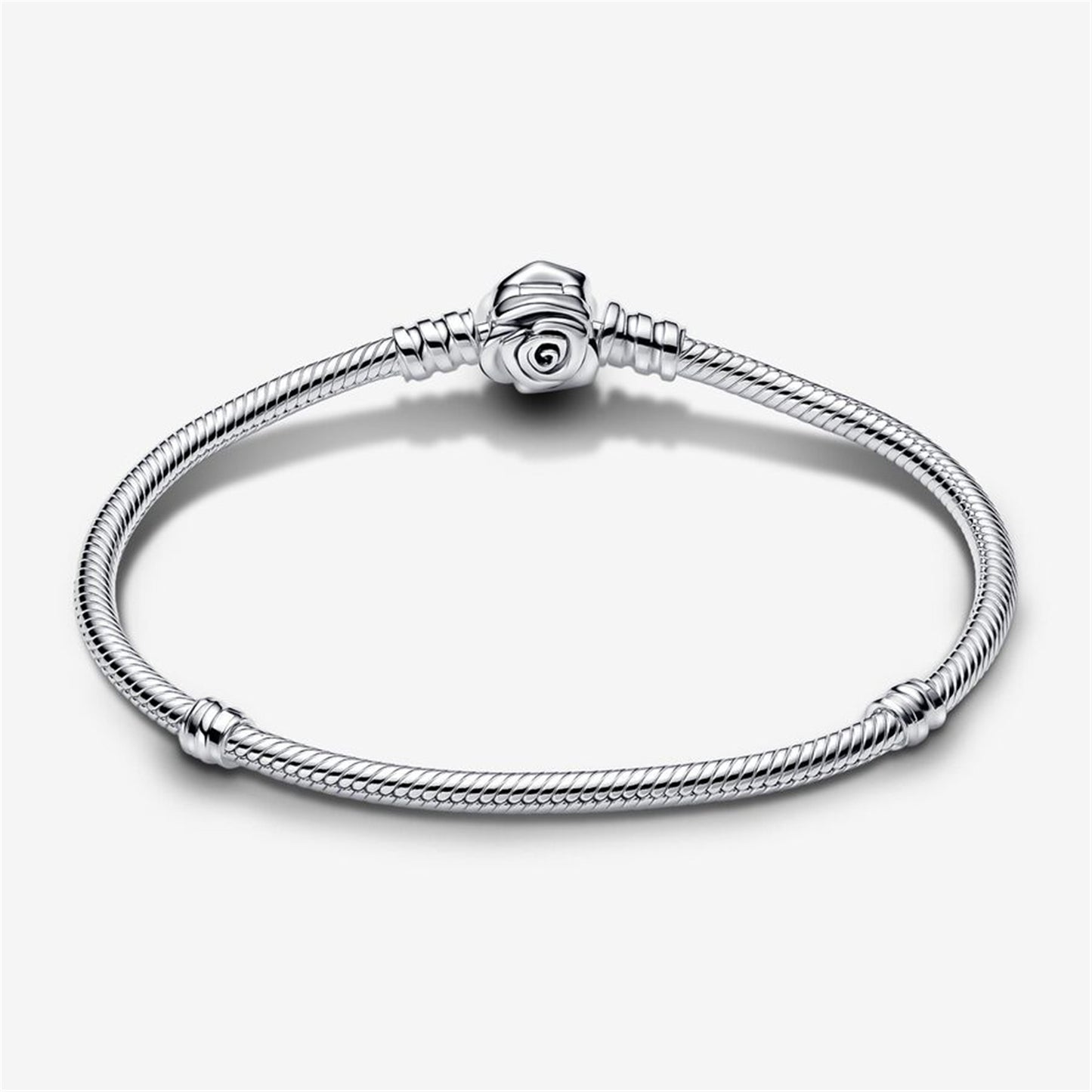 S925 sterling silver Moments Rose in Bloom Clasp Snake Chain Bracelet