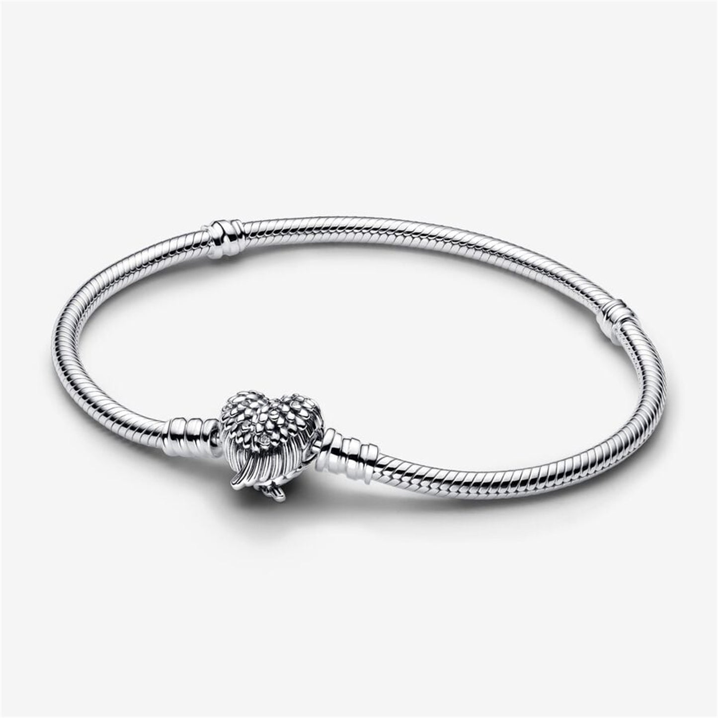 S925 Sterling Silver Heart Wings Clasp Snake Chain Bracelet