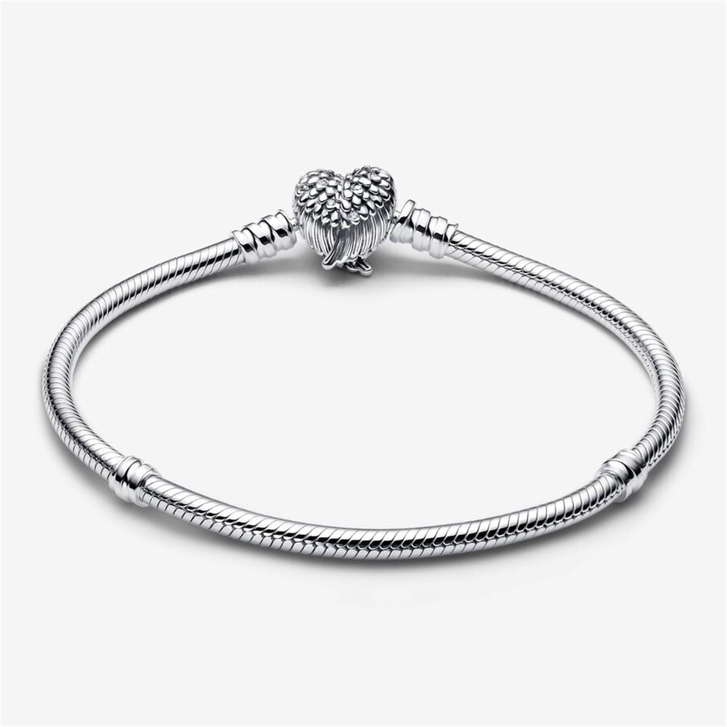 S925 Sterling Silver Heart Wings Clasp Snake Chain Bracelet
