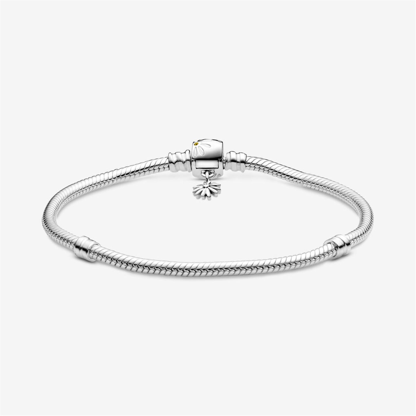 S925 sterling silver Moments Daisy Flower Clasp Snake Chain Bracelet