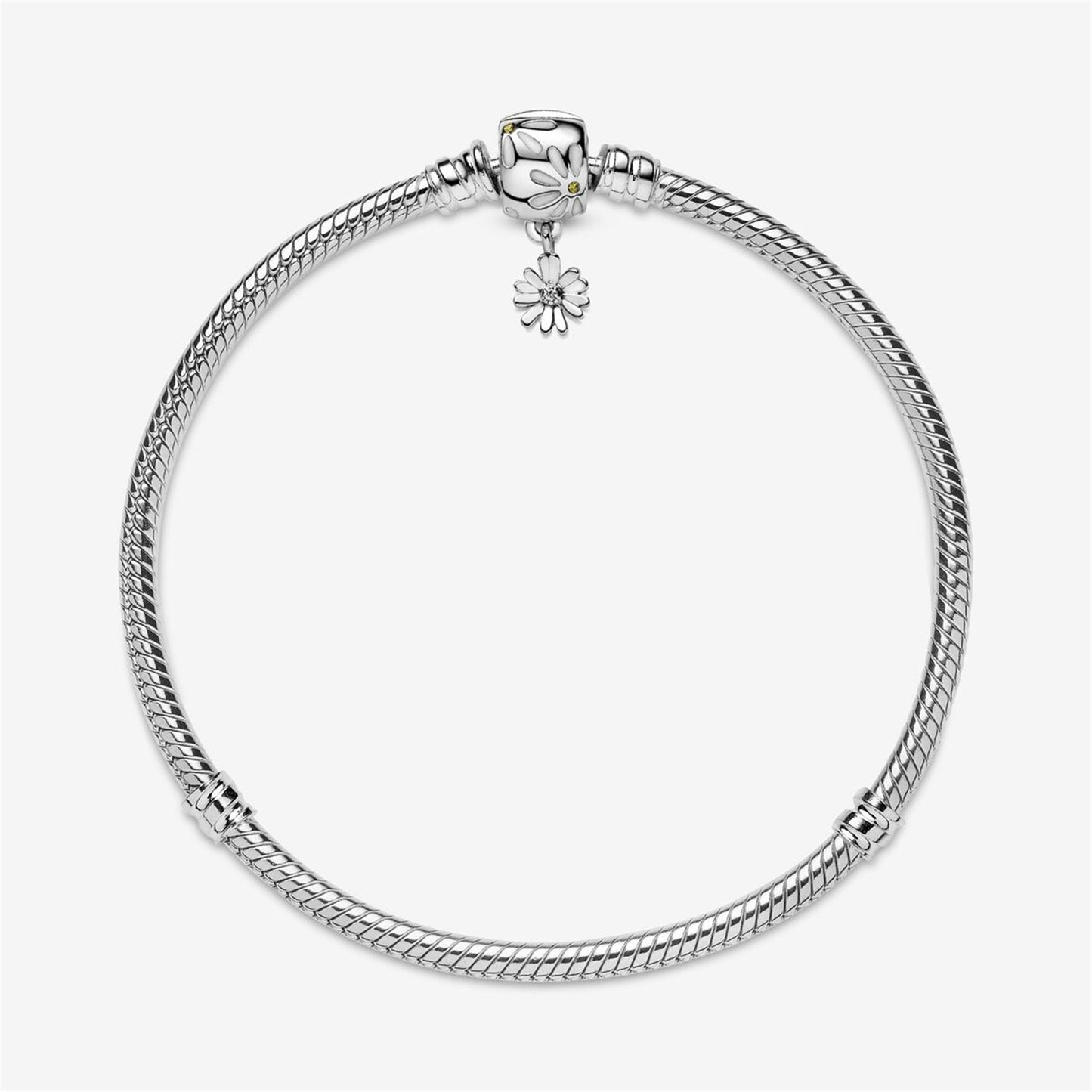 S925 sterling silver Moments Daisy Flower Clasp Snake Chain Bracelet