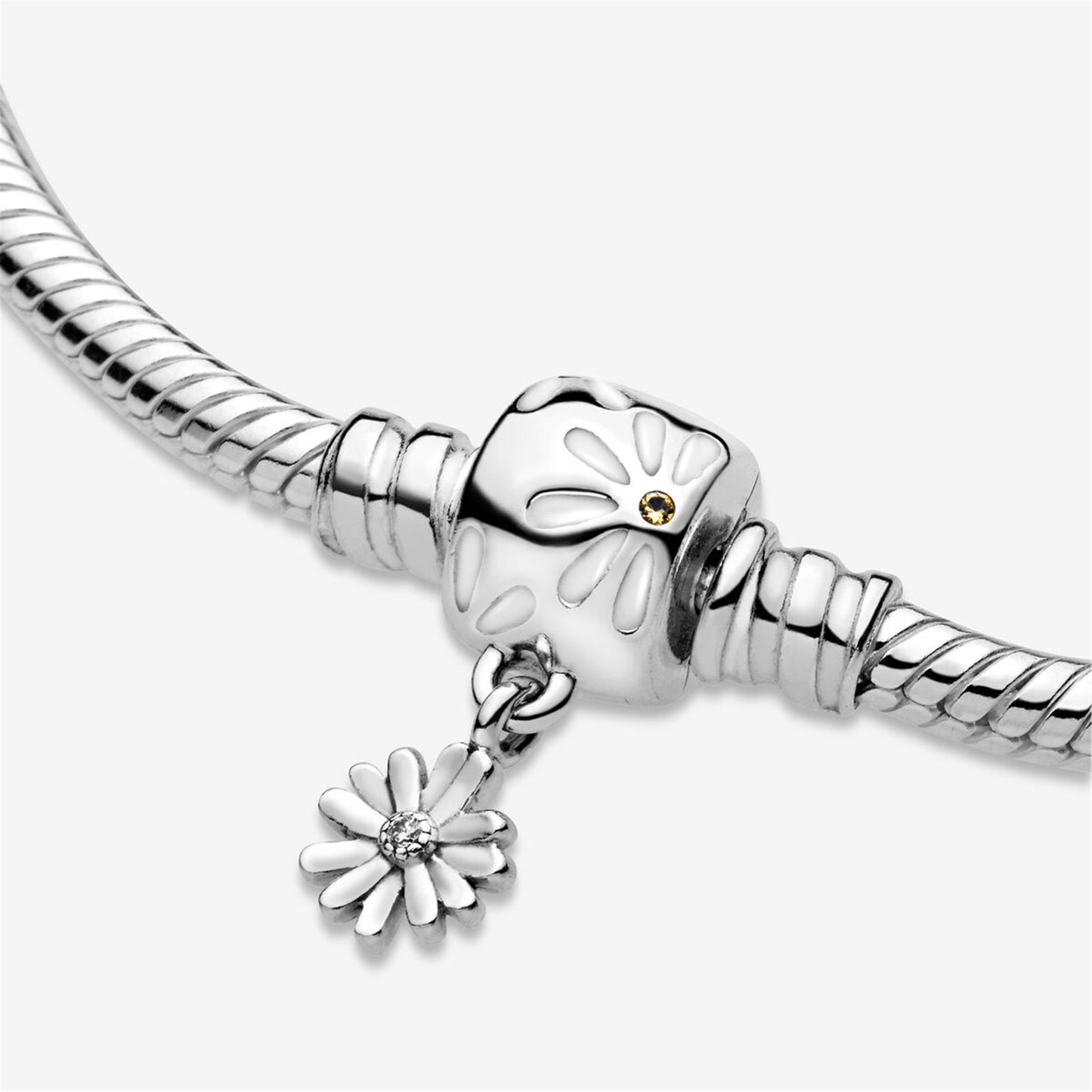 S925 sterling silver Moments Daisy Flower Clasp Snake Chain Bracelet