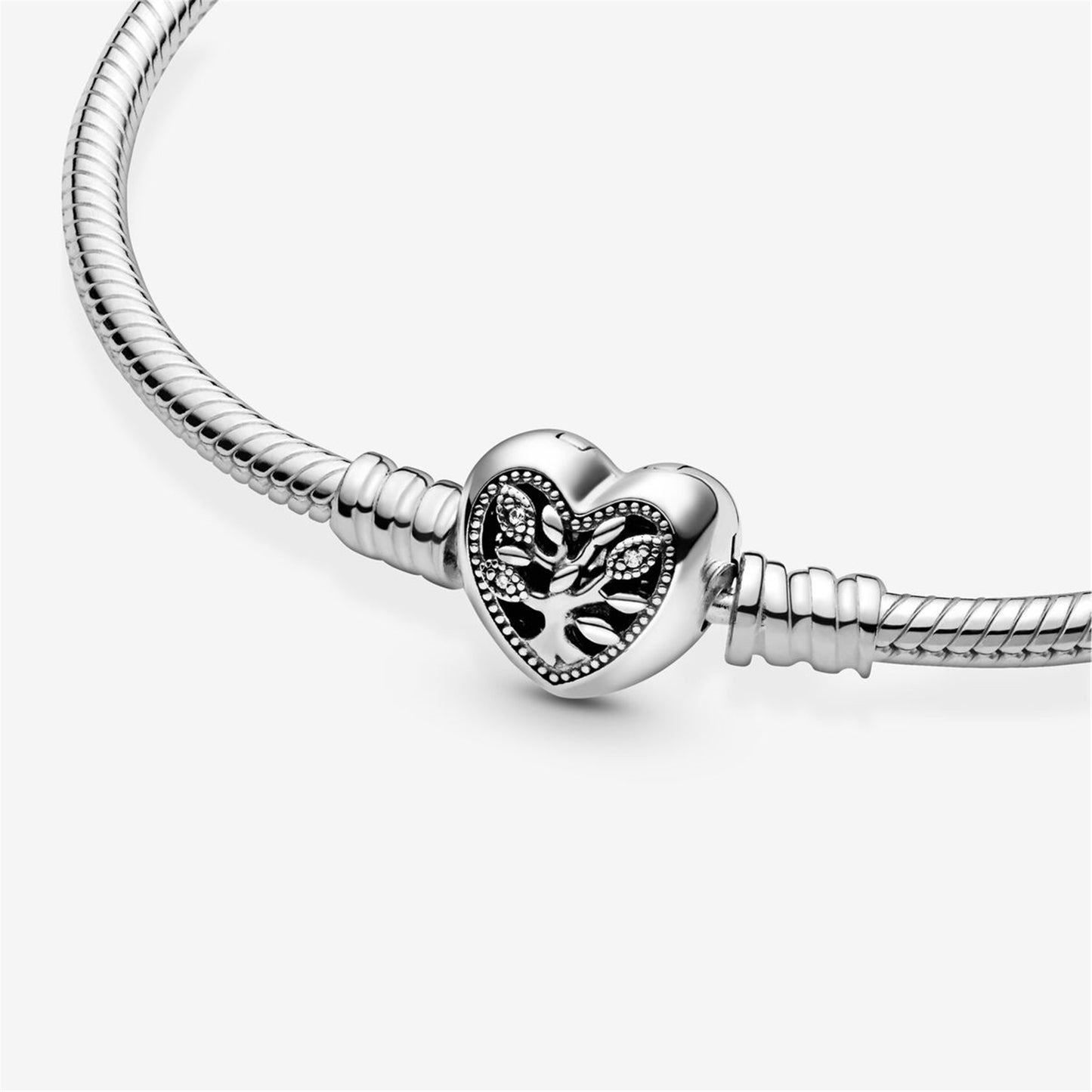 S925 sterling silver Moments Family Tree Heart Clasp Snake Chain Bracelet