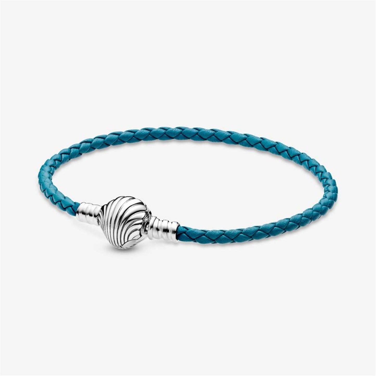 S925 sterling silver Moments Seashell Clasp Turquoise Braided Leather Bracelet