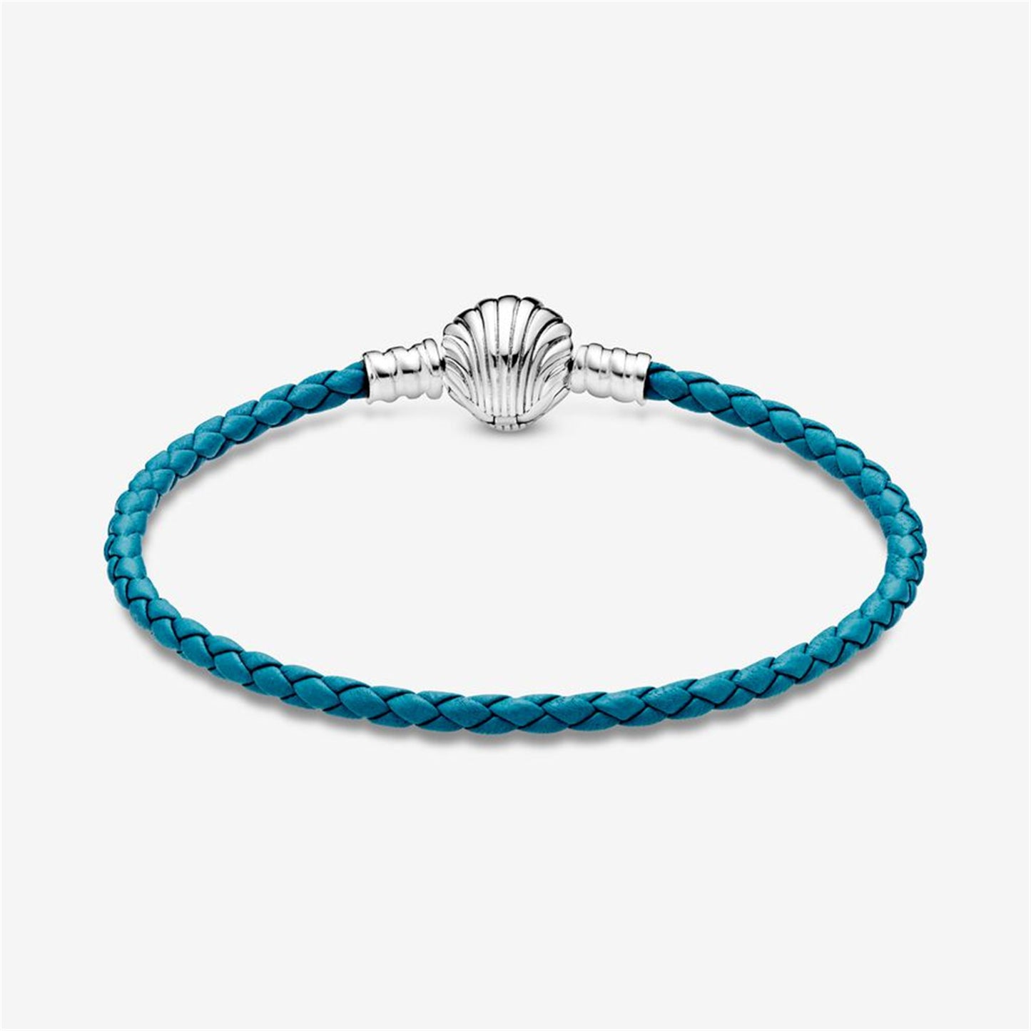 S925 sterling silver Moments Seashell Clasp Turquoise Braided Leather Bracelet