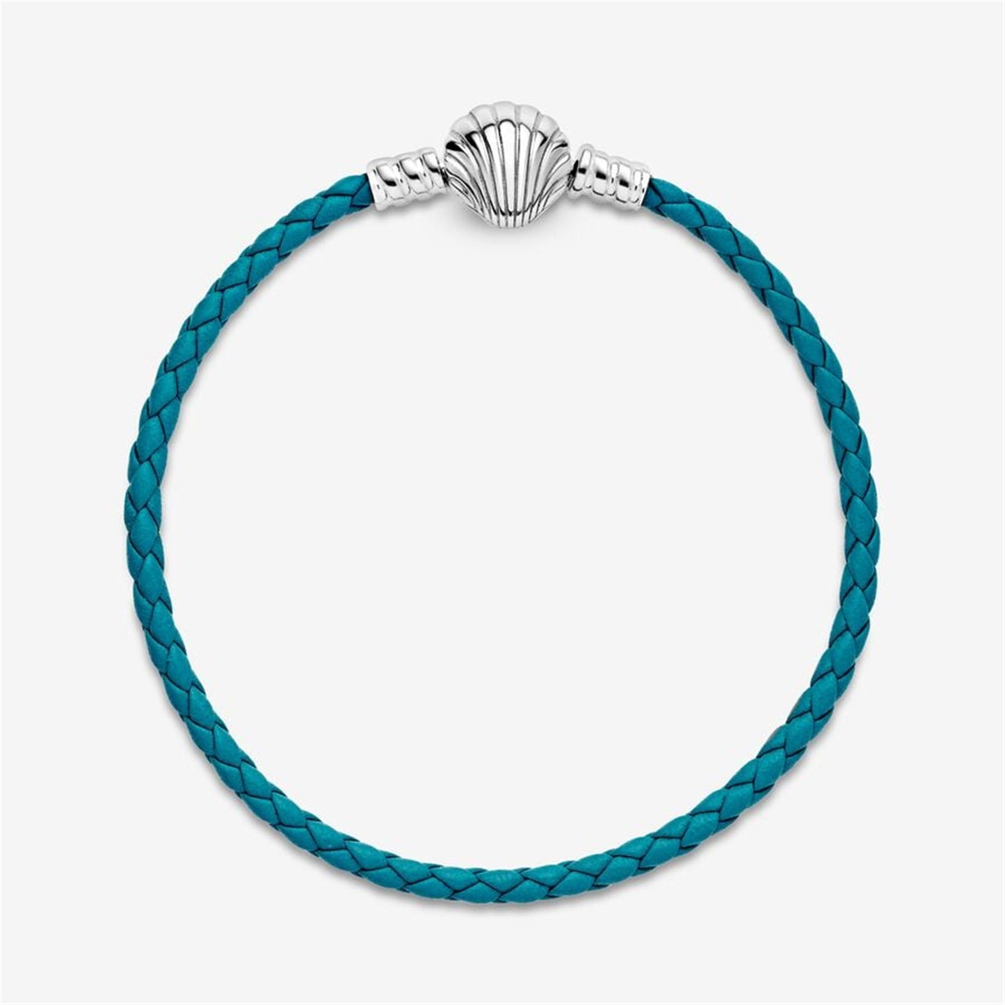 S925 sterling silver Moments Seashell Clasp Turquoise Braided Leather Bracelet