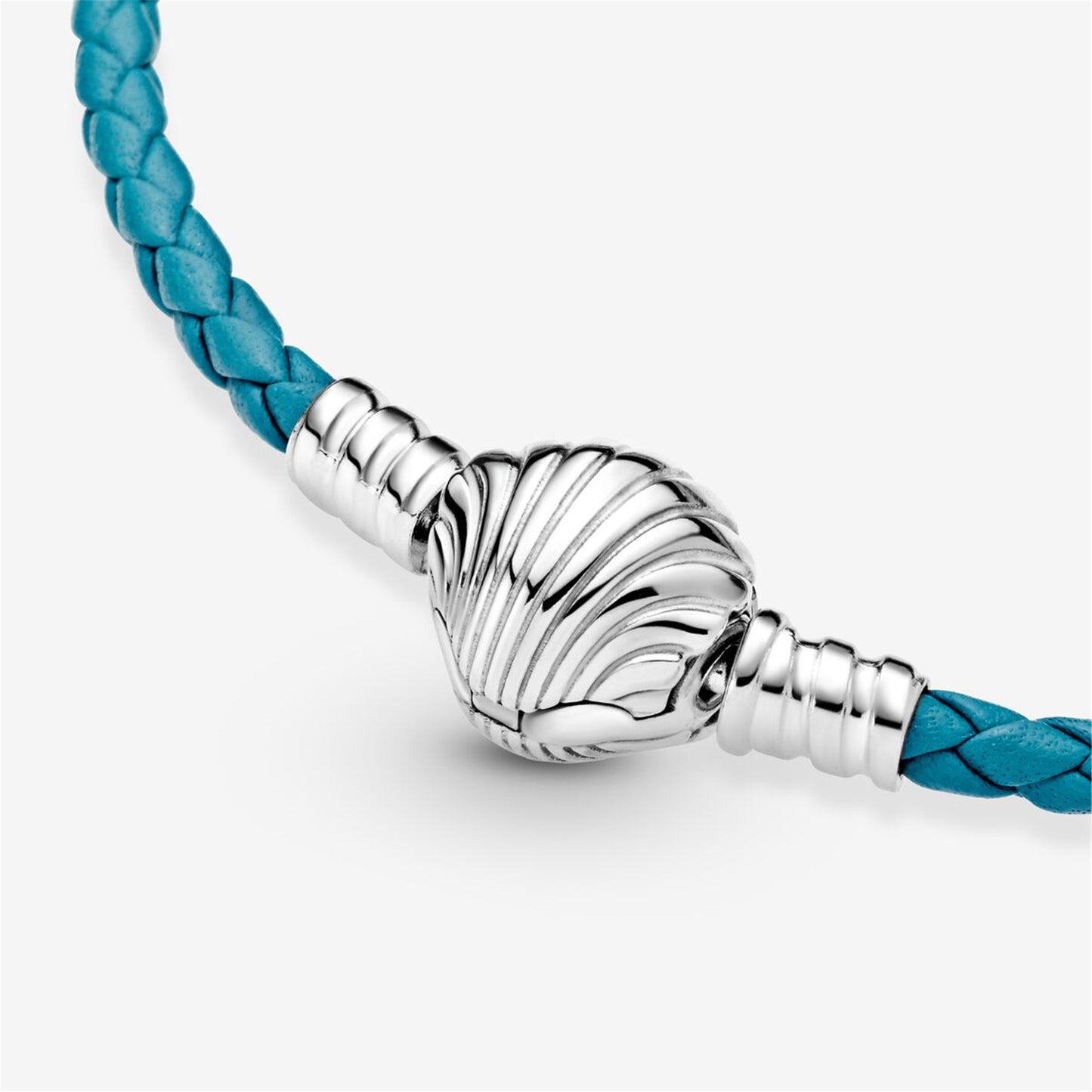 S925 sterling silver Moments Seashell Clasp Turquoise Braided Leather Bracelet