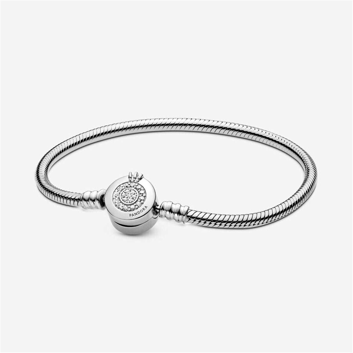 S925 sterling silver Moments Sparkling Crown O Snake Chain Bracelet