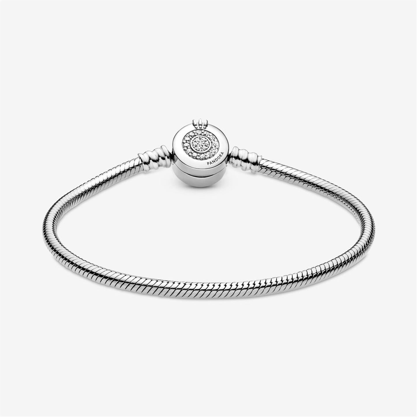 S925 sterling silver Moments Sparkling Crown O Snake Chain Bracelet