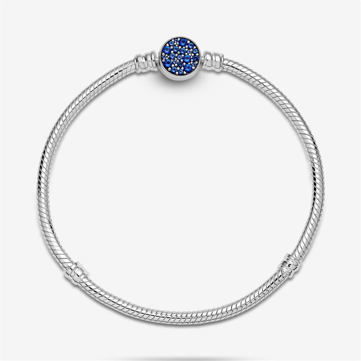 S925 sterling silver Moments Sparkling Blue Disc Clasp Snake Chain Bracelet
