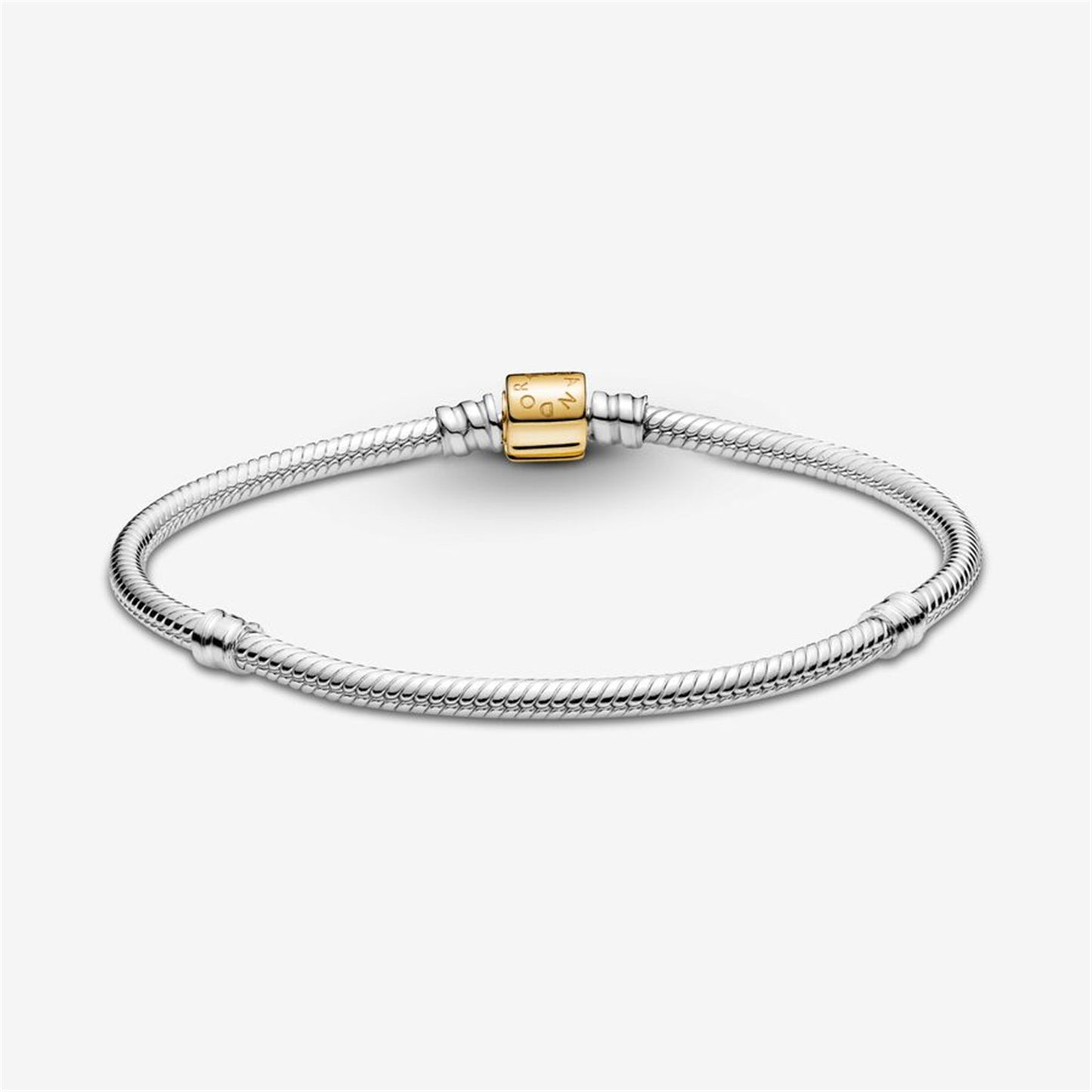 S925 sterling silver Moments Two-tone Barrel Clasp Snake Chain Bracelet