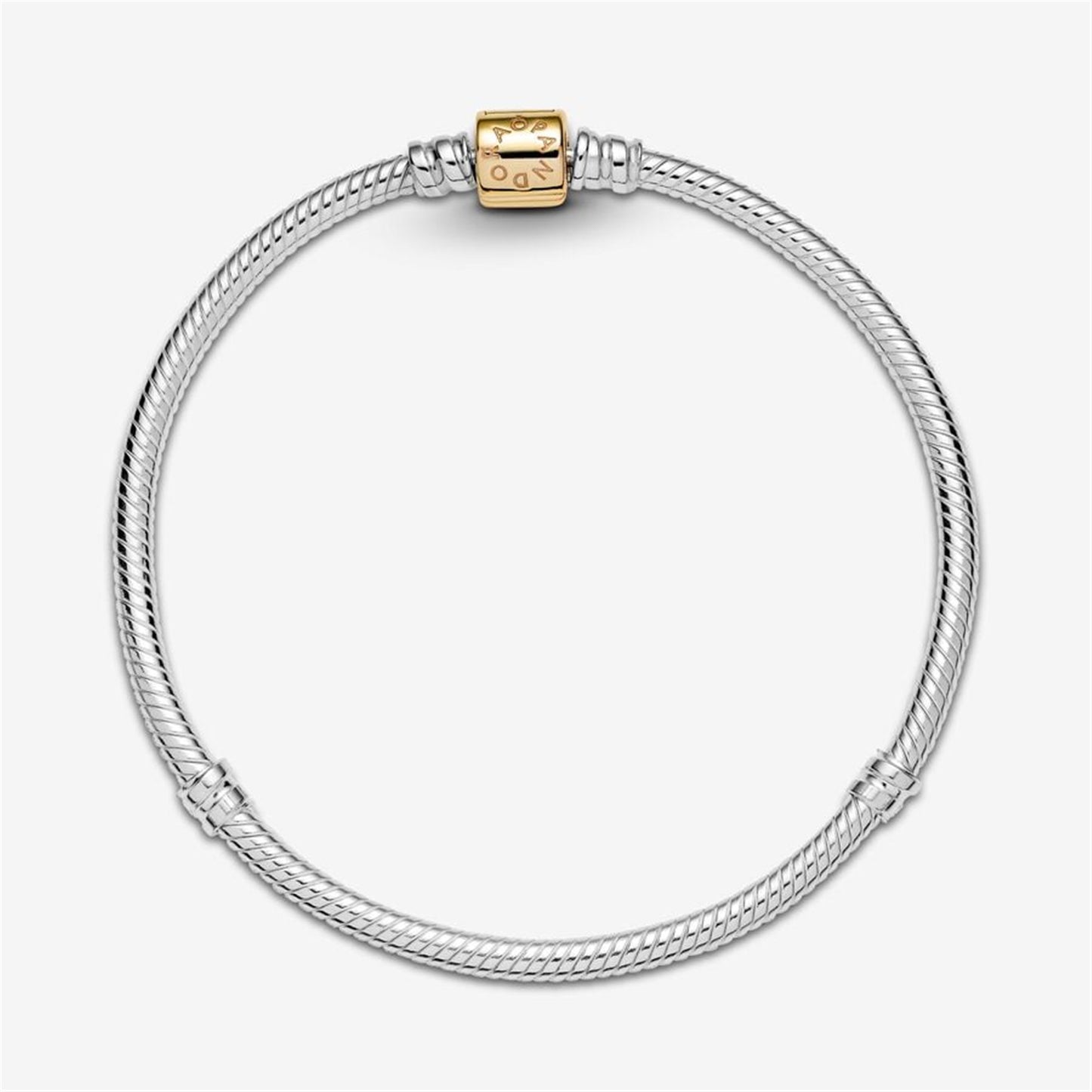 S925 sterling silver Moments Two-tone Barrel Clasp Snake Chain Bracelet