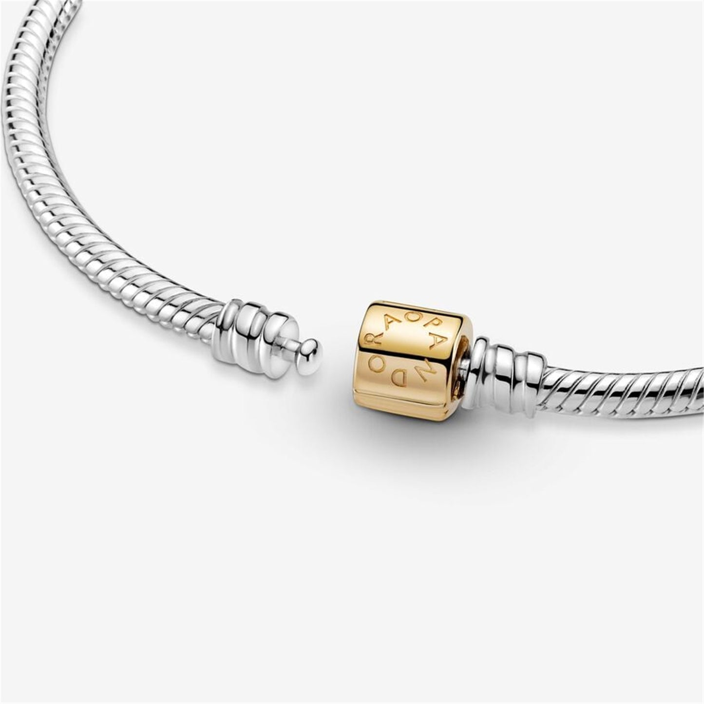 S925 sterling silver Moments Two-tone Barrel Clasp Snake Chain Bracelet