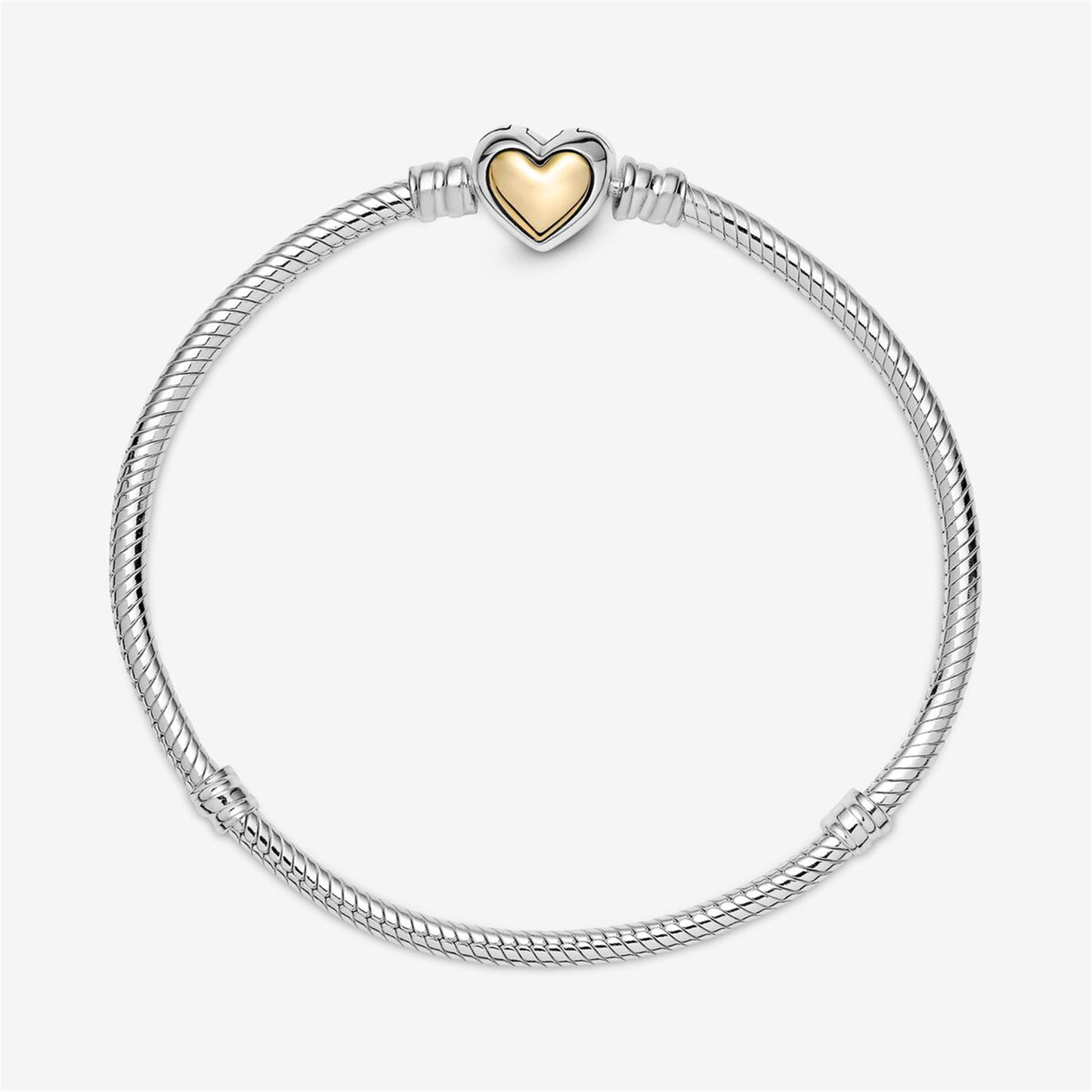 S925 Sterling Silver Domed Golden Heart Clasp Snake Chain Bracelet
