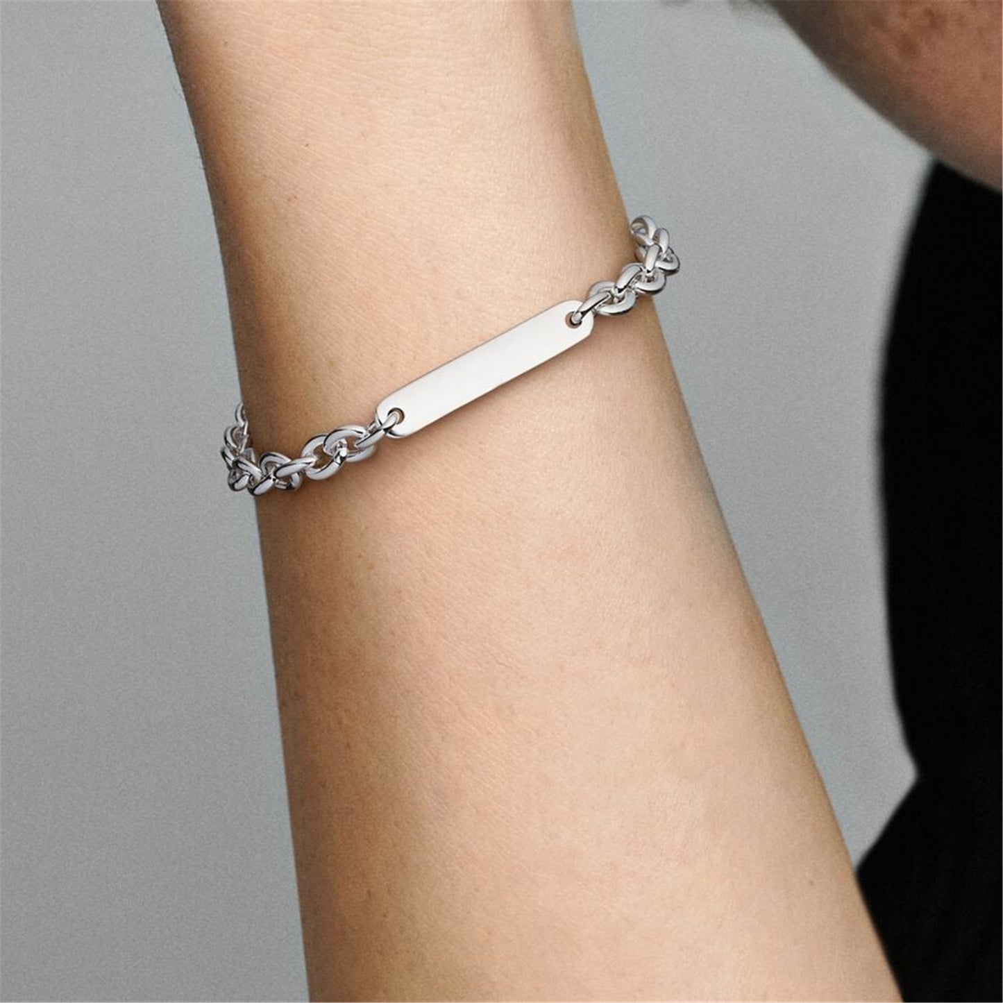 S925 sterling silver Engravable Bar Link Bracelet