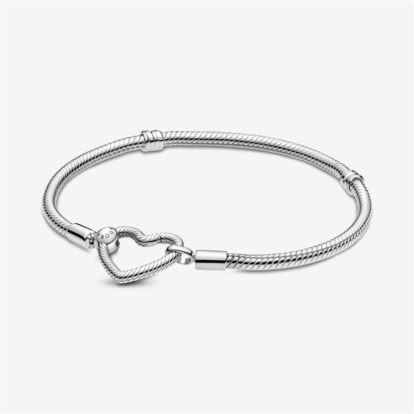 S925 sterling silver Moments Heart Closure Snake Chain Bracelet