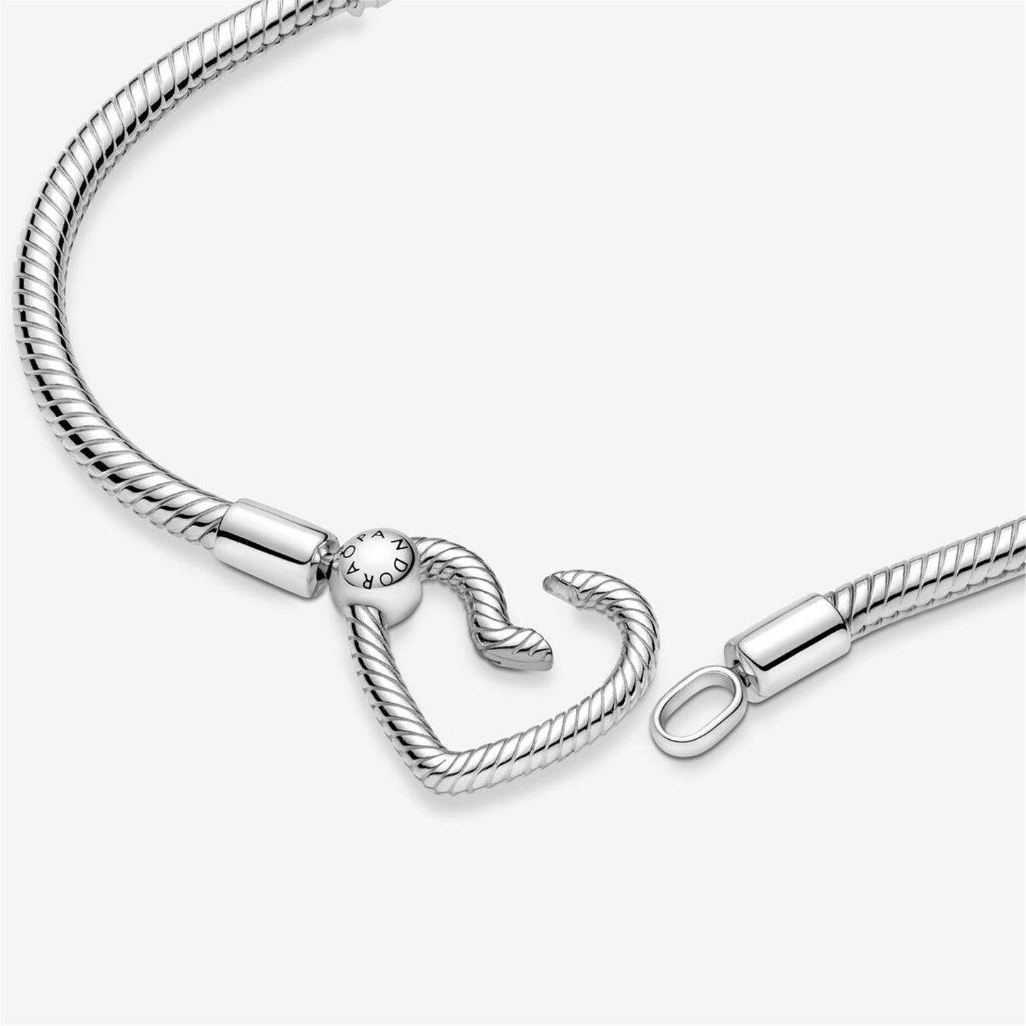 S925 sterling silver Moments Heart Closure Snake Chain Bracelet
