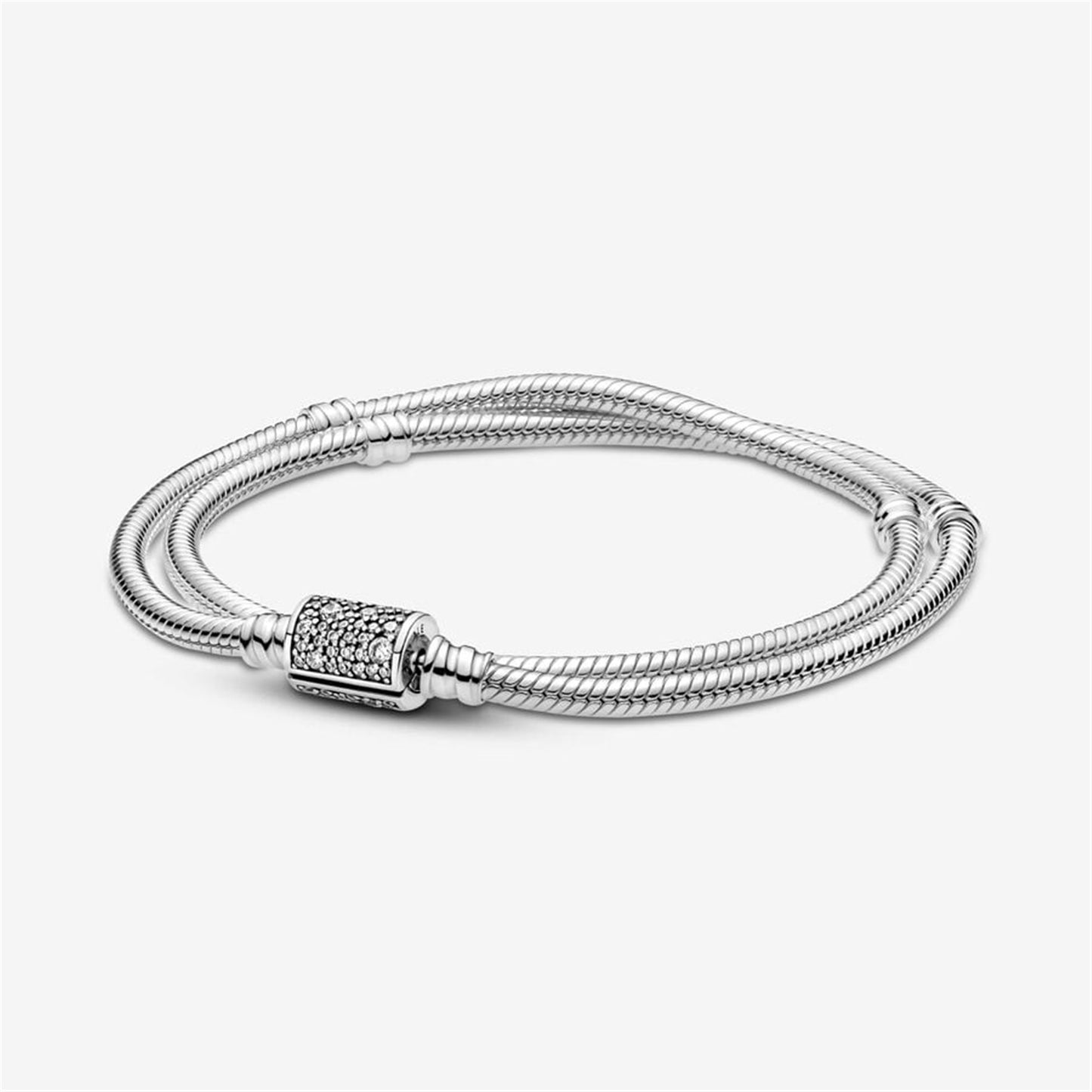 S925 sterling silver Moments Double Wrap Barrel Clasp Snake Chain Bracelet/Necklace