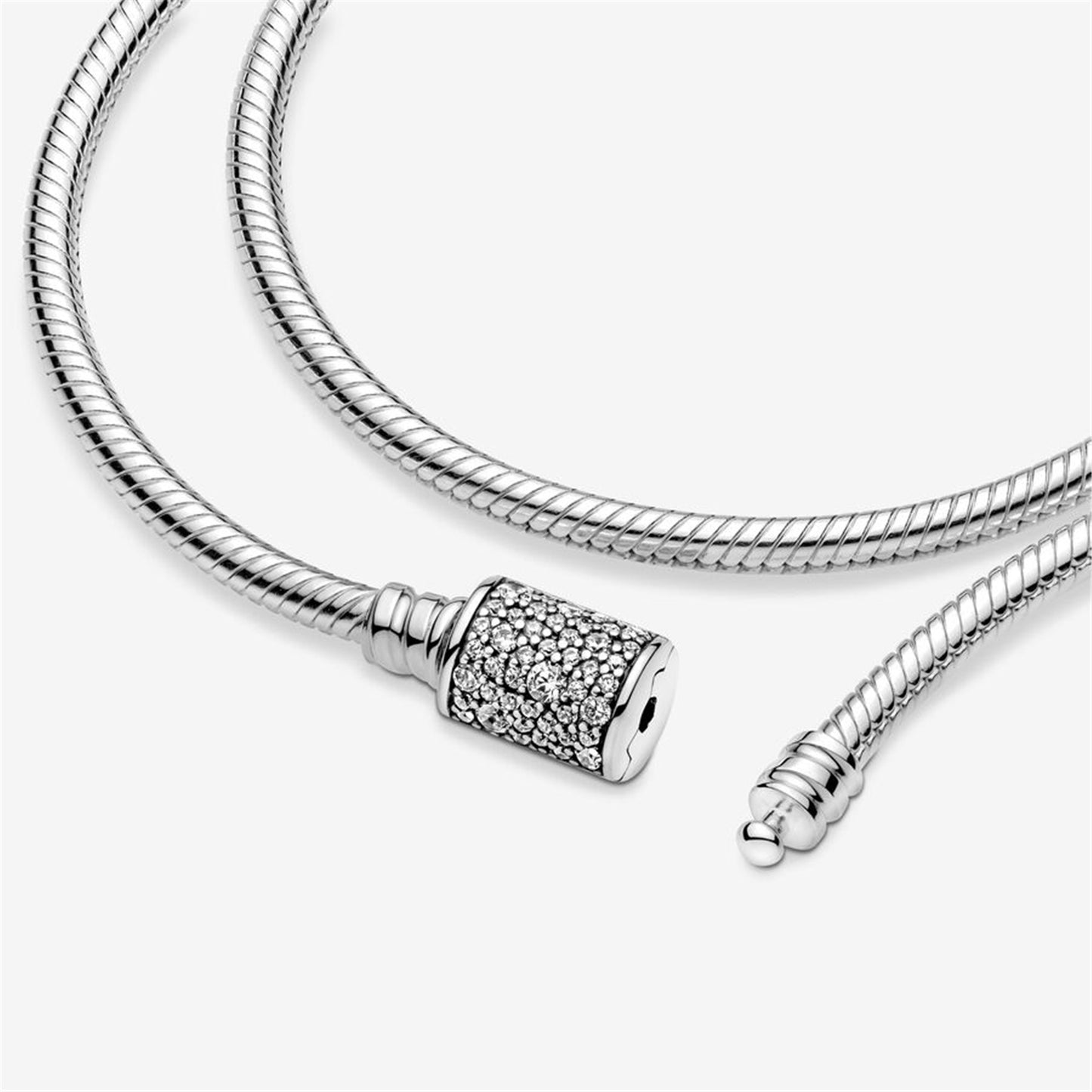 S925 sterling silver Moments Double Wrap Barrel Clasp Snake Chain Bracelet/Necklace