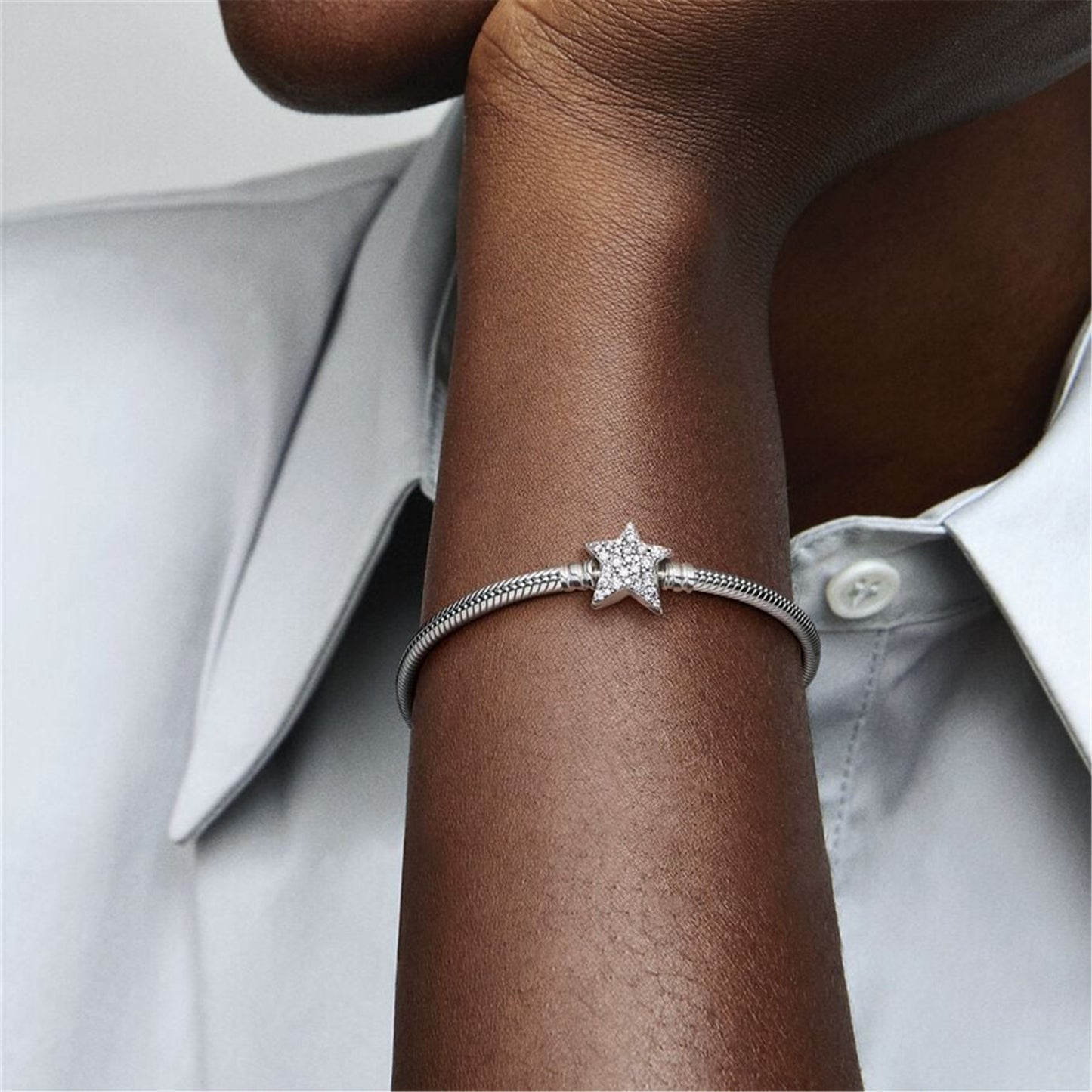 S925 sterling silver Moments Asymmetric Star Clasp Snake Chain Bracelet