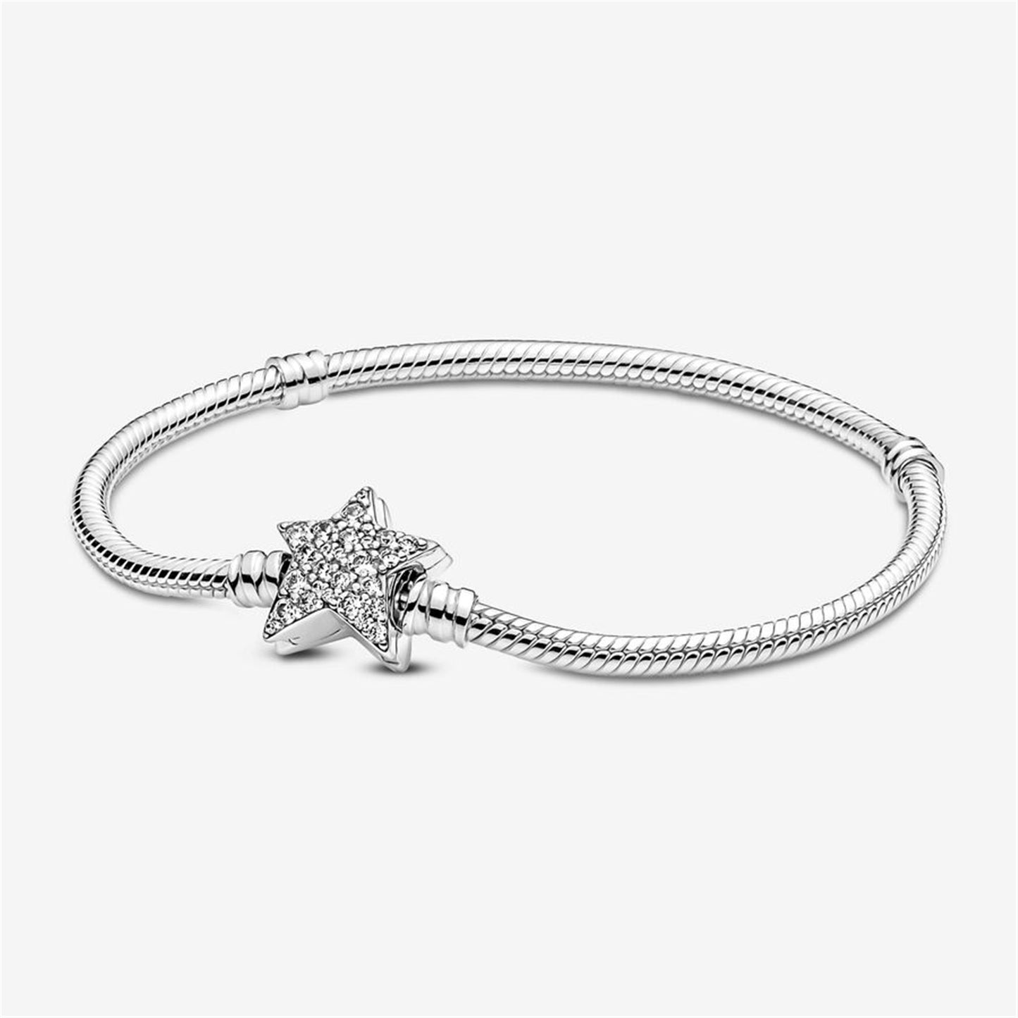 S925 sterling silver Moments Asymmetric Star Clasp Snake Chain Bracelet