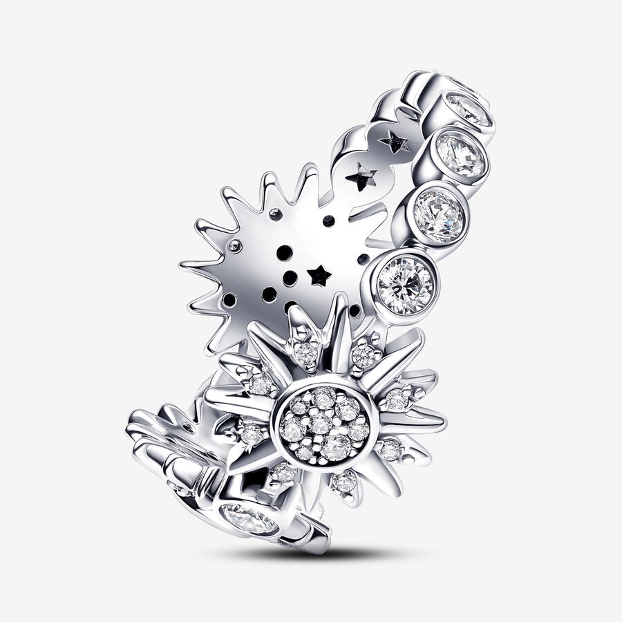 S925 Sterling Silver Sparkling Triple Sun Ring