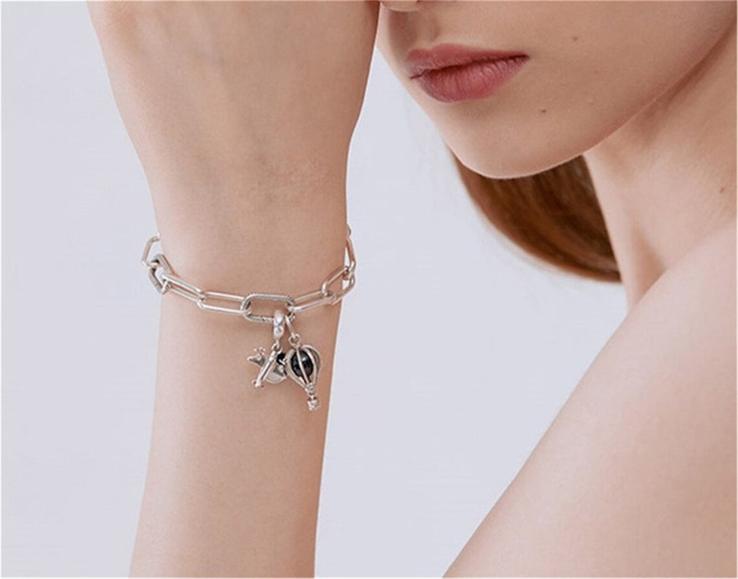 S925 sterling silver ME Metal Bead & Snake Chain Bracelet