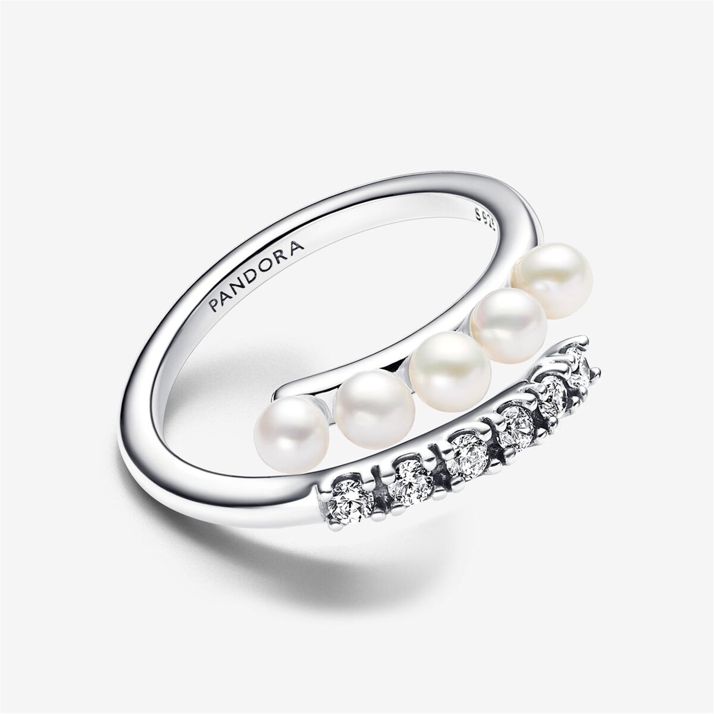 S925 Sterling Silver Treated Cultured Pearls & Pavé Open Ring