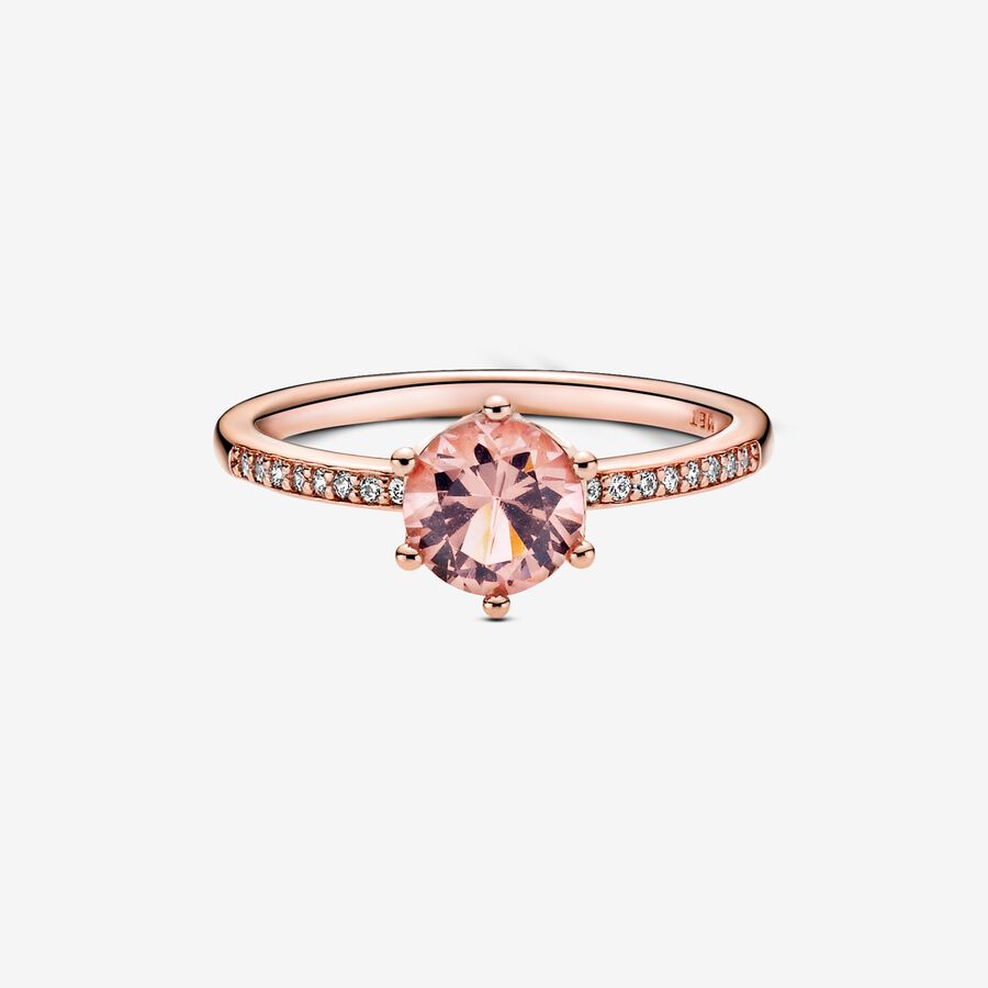 S925 Sterling Silver Pink Sparkling Crown Solitaire Ring