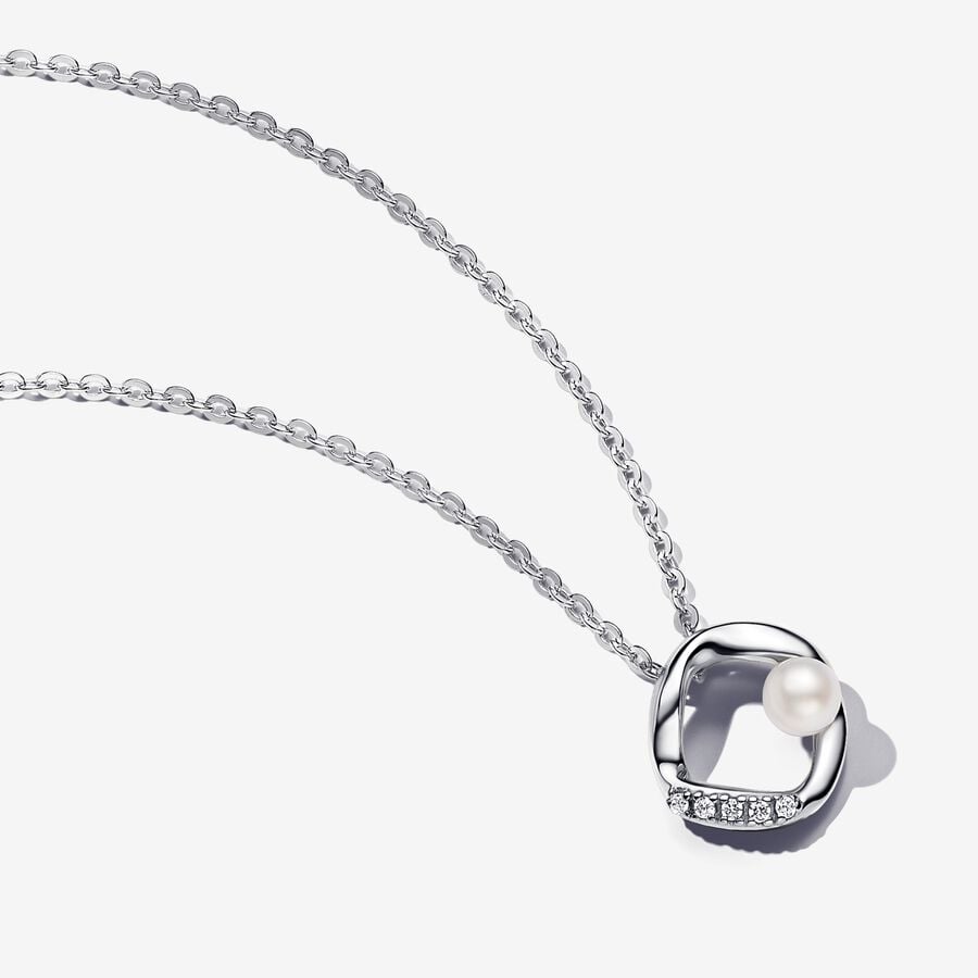 Organically Shaped Pavé Circle & Treated Cultured Pearl Collier Necklace