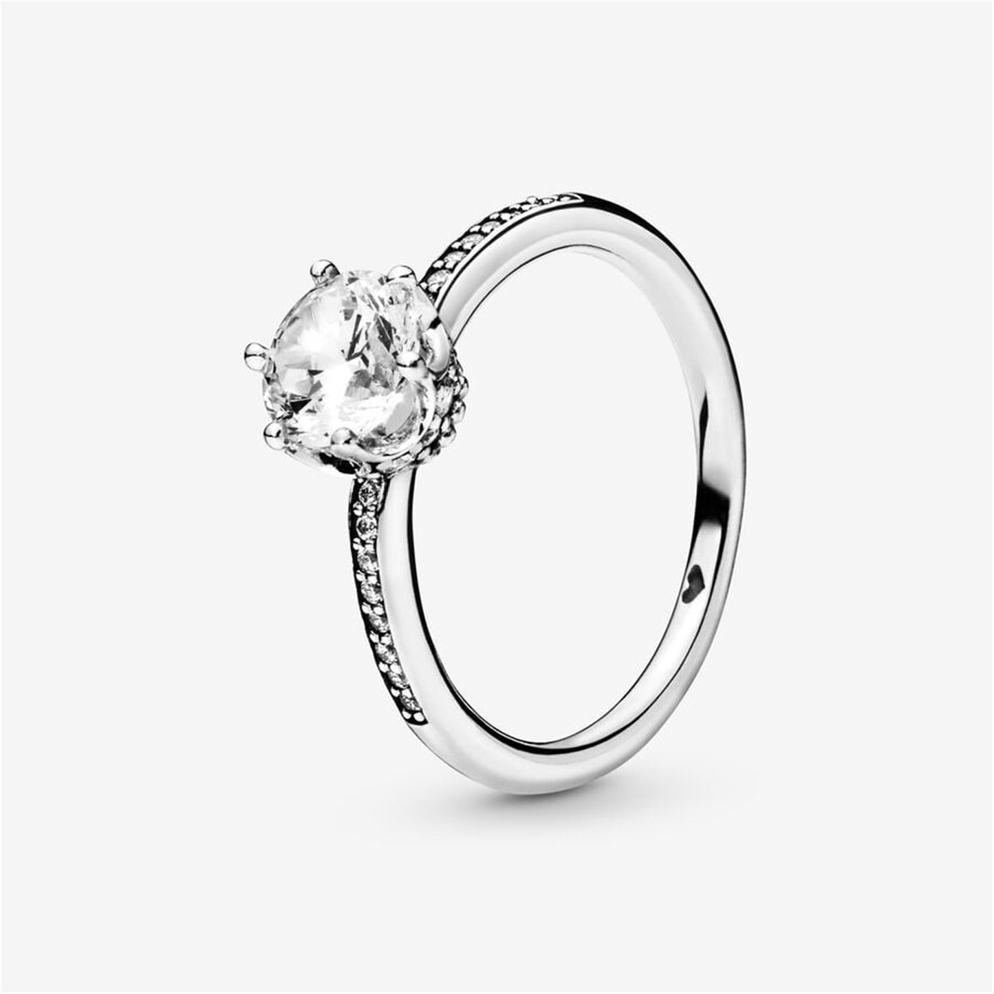 S925 Sterling Silver Clear Sparkling Crown Solitaire Ring