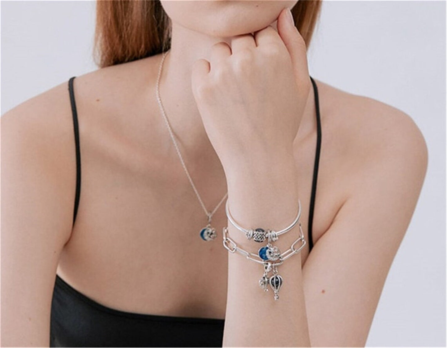 S925 sterling silver ME Metal Bead & Snake Chain Bracelet