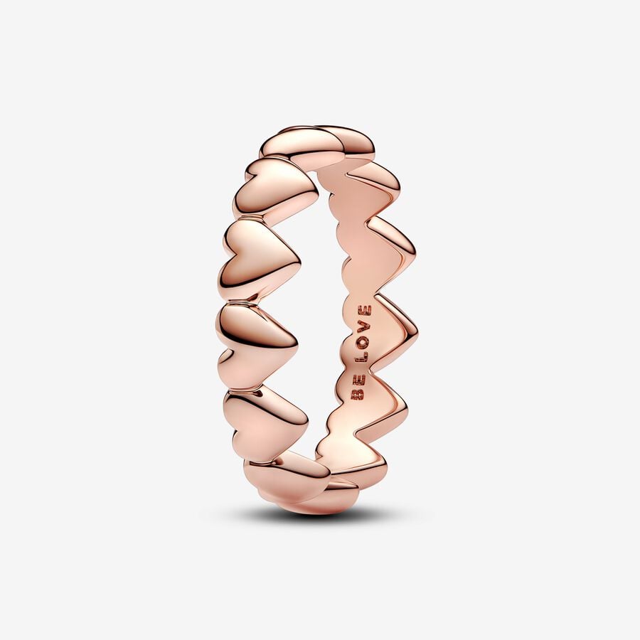 S925 Sterling Silver Row of Hearts Ring
