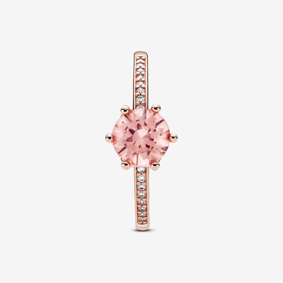 S925 Sterling Silver Pink Sparkling Crown Solitaire Ring