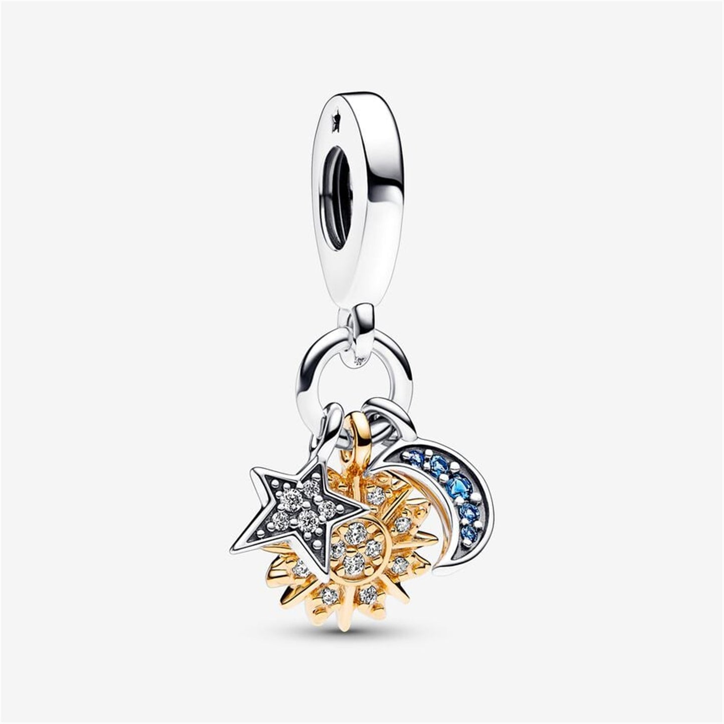 S925 Sterling Silver Two-tone Celestial Triple Dangle Charm